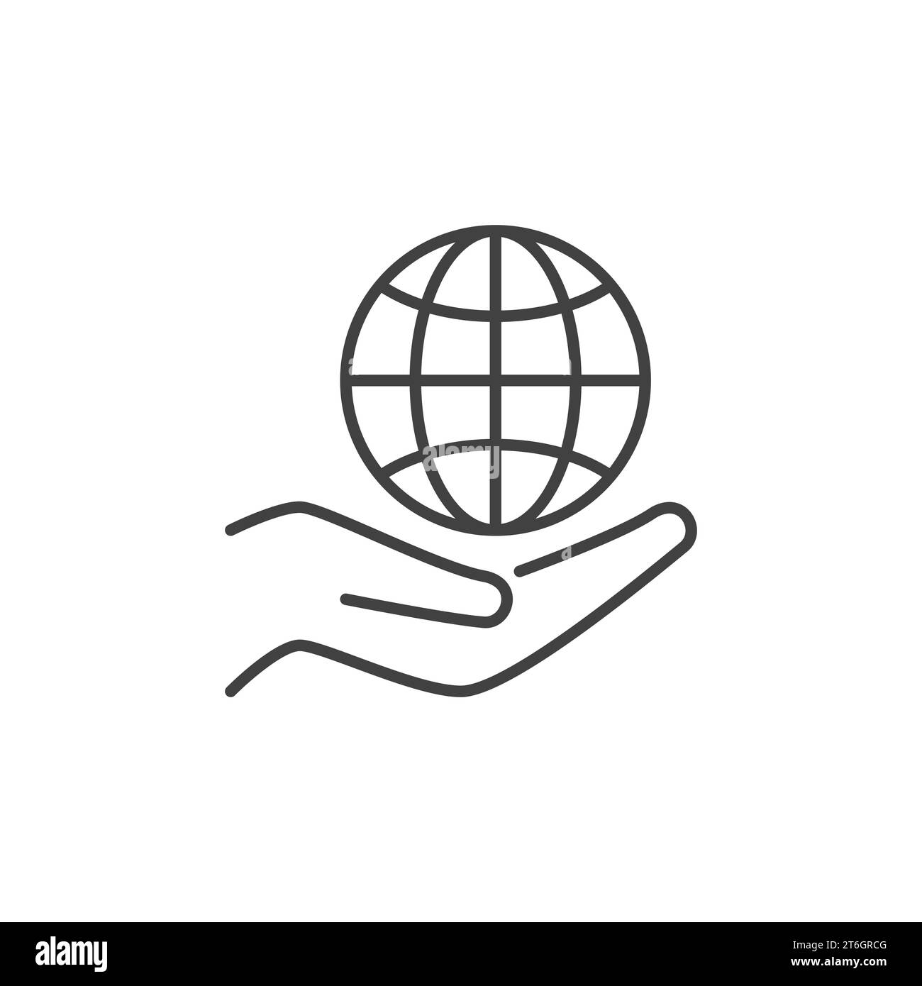 Hand with Globe vector concept icon or sign in thin line style Stock ...