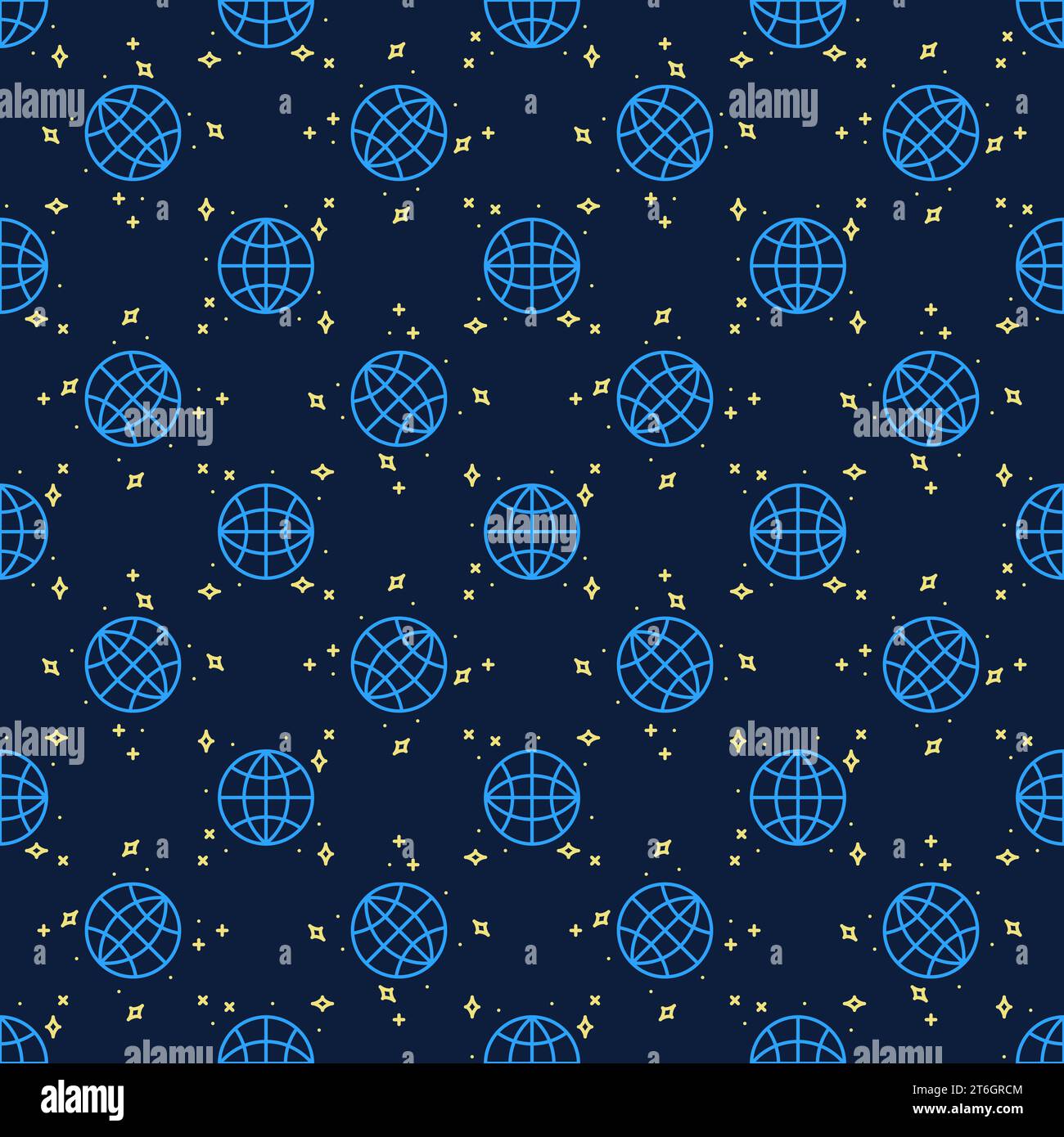 Globe in Space with Stars vector concept outline seamless blue pattern ...