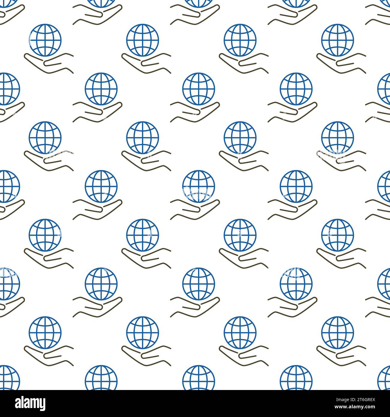 Hand with Globe vector concept seamless pattern in thin line style ...