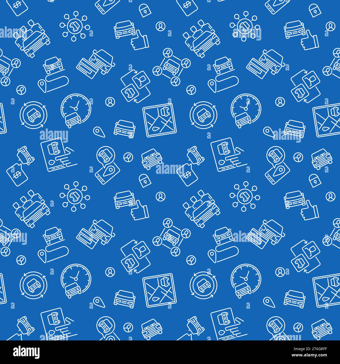 Carsharing Seamless Pattern. Vector Car Rental concept linear blue background Stock Vector