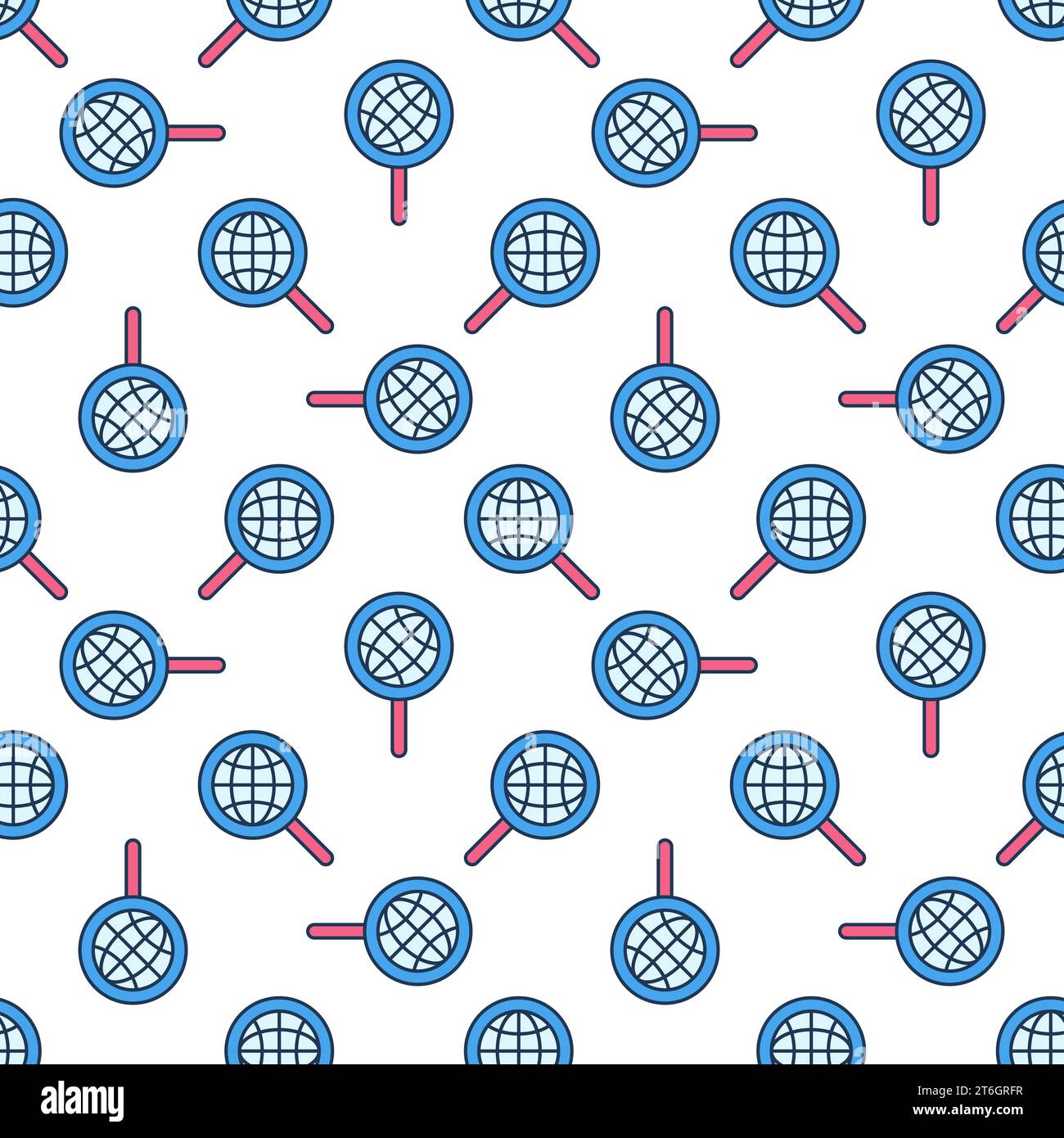 Magnifier with Globe vector concept colored seamless pattern Stock Vector