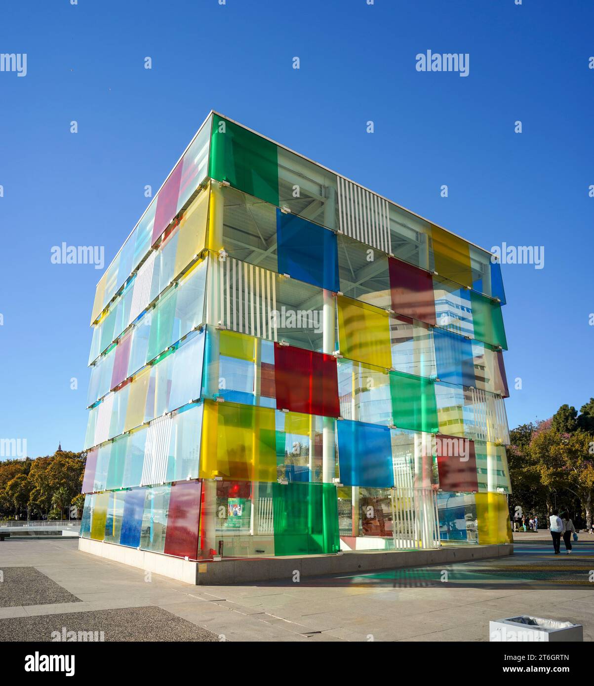 Pompidou Malaga centre, The Centre Pompidou, the cube, Pop up museum, at Muelle uno, port of Malaga, Andalusia, Spain. Stock Photo
