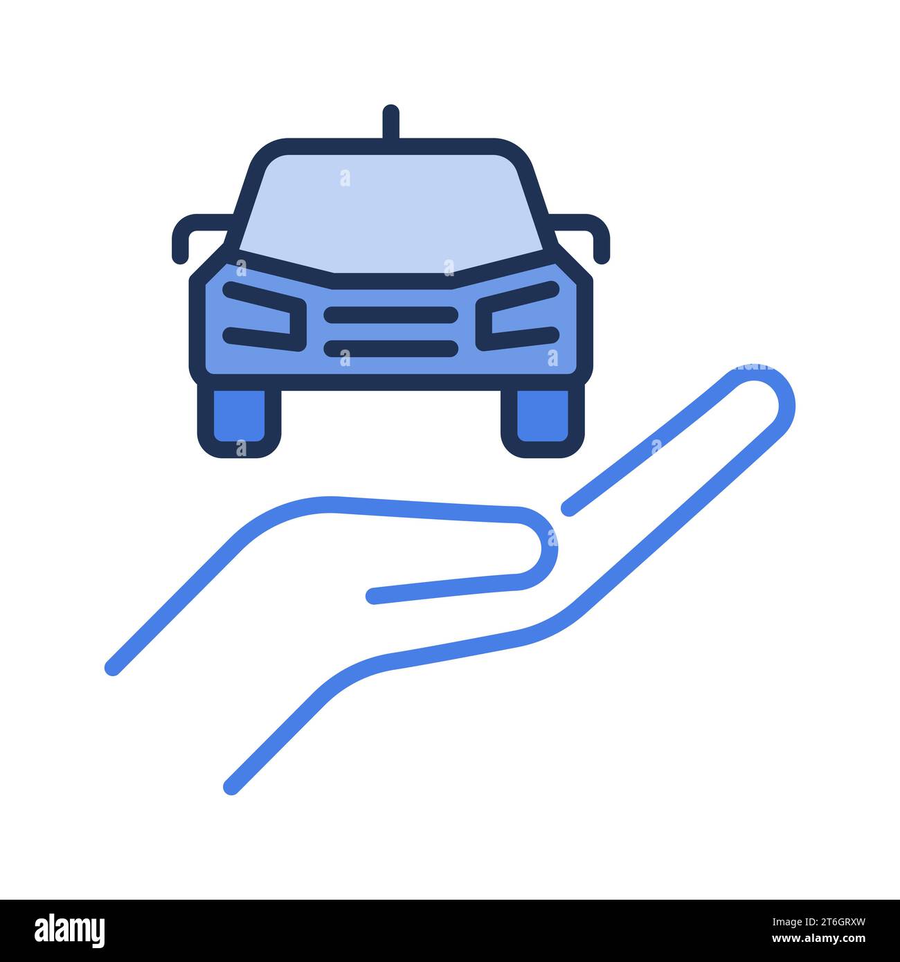 Hand with Vehicle vector Car Rental concept blue icon or logo element ...