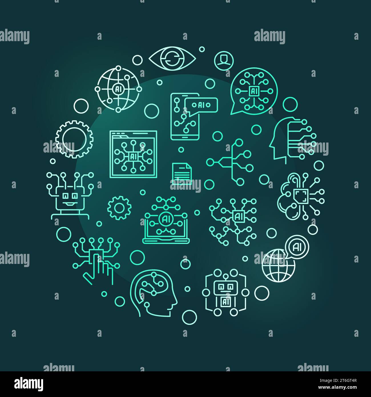 Artificial Intelligence AI concept vector round outline modern banner ...