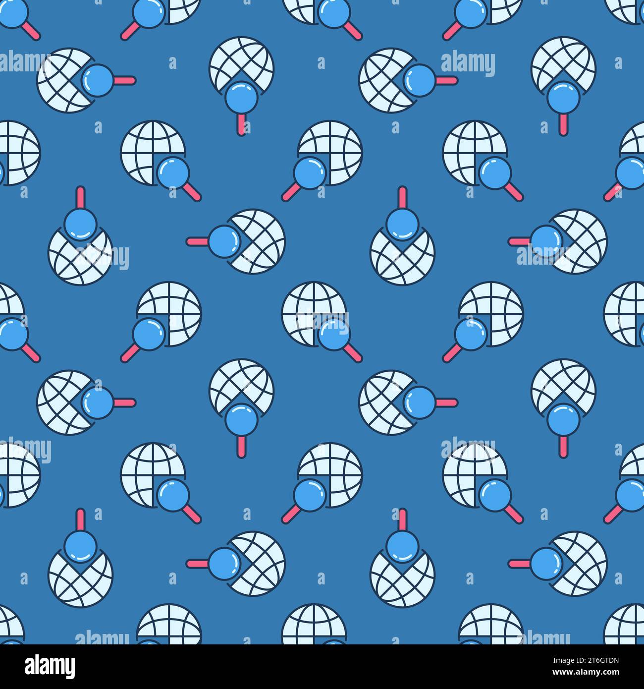 Globe with Magnifying Glass vector concept colored seamless pattern Stock Vector