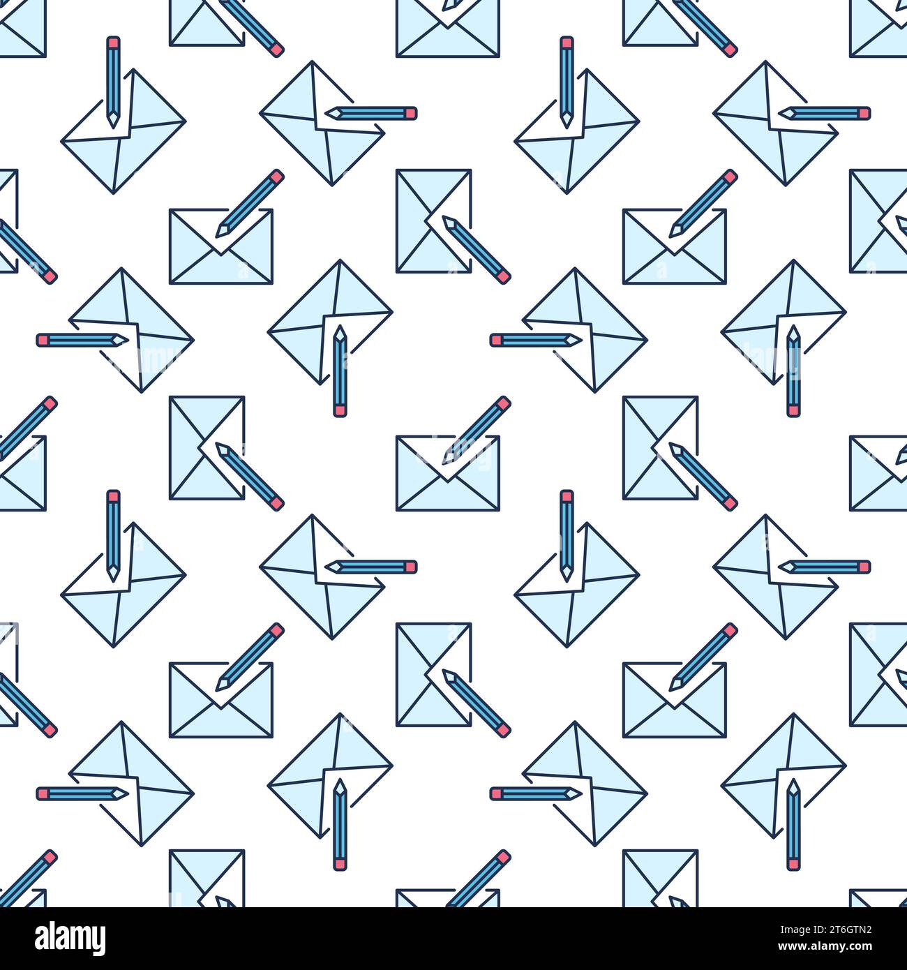 Envelope and Pencil vector Email Edit concept colored seamless pattern Stock Vector