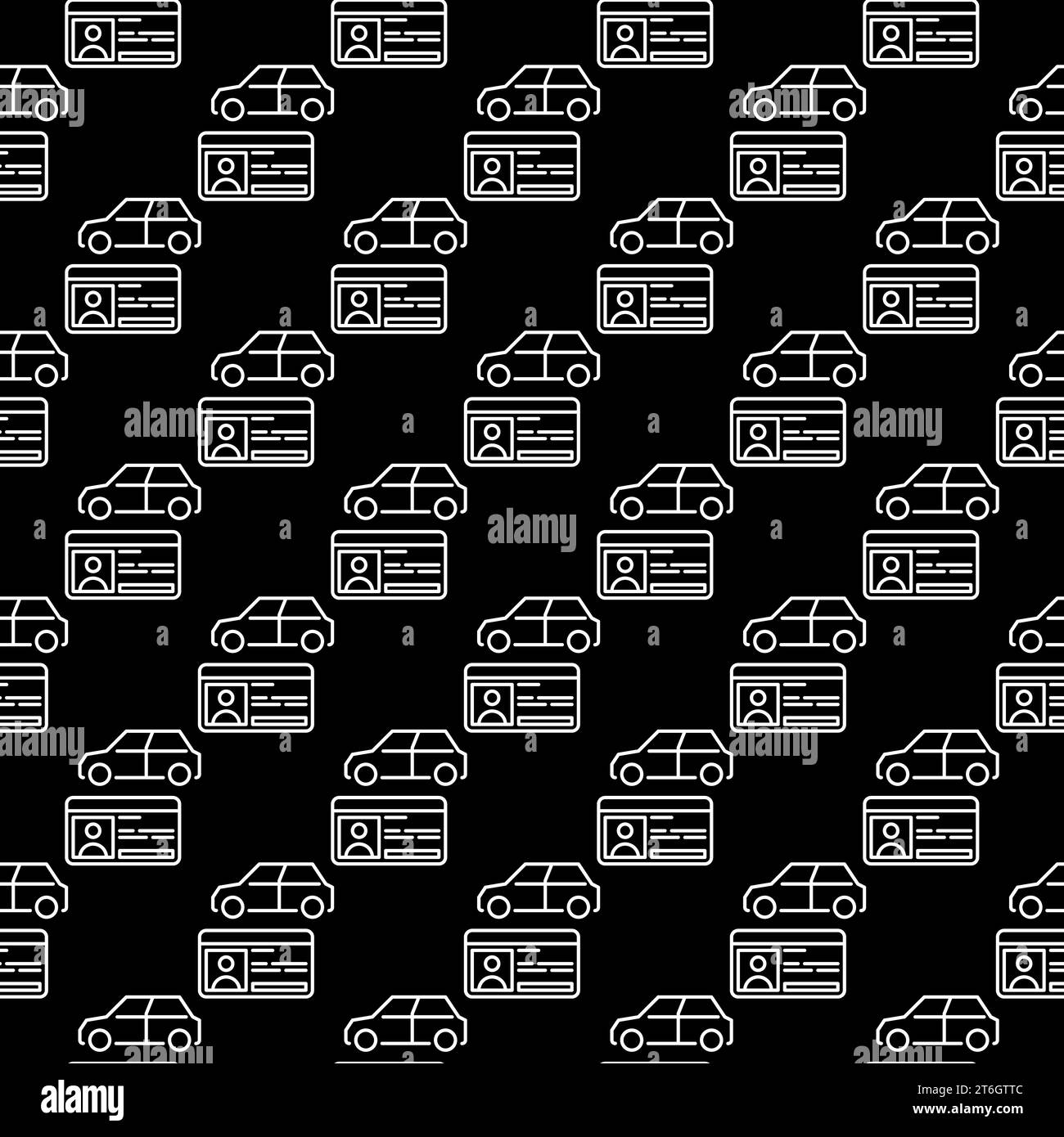 Car and Driving License vector Driver ID concept dark seamless pattern in outline style Stock Vector