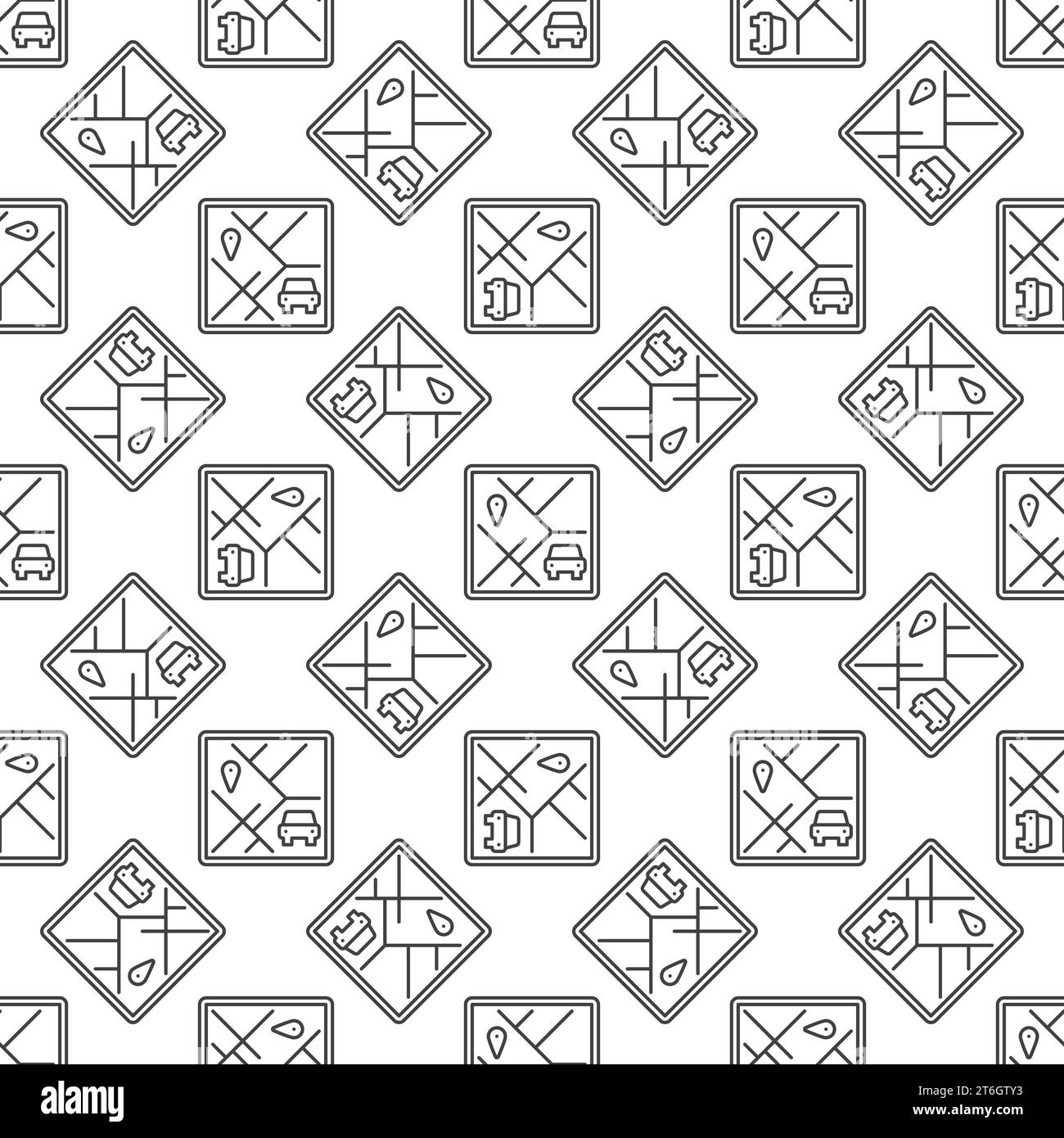 Car Sharing Map App vector concept seamless pattern in outline style Stock Vector