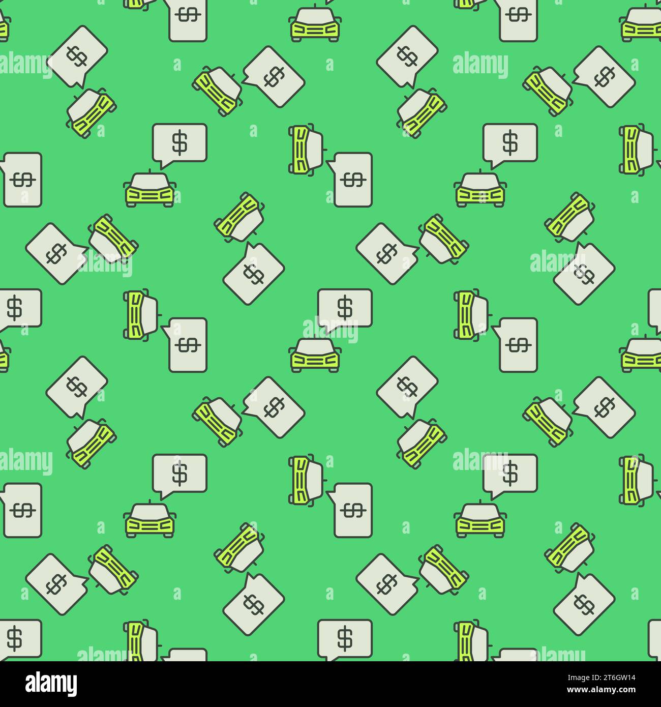 Car with Price vector concept green creative seamless pattern Stock Vector