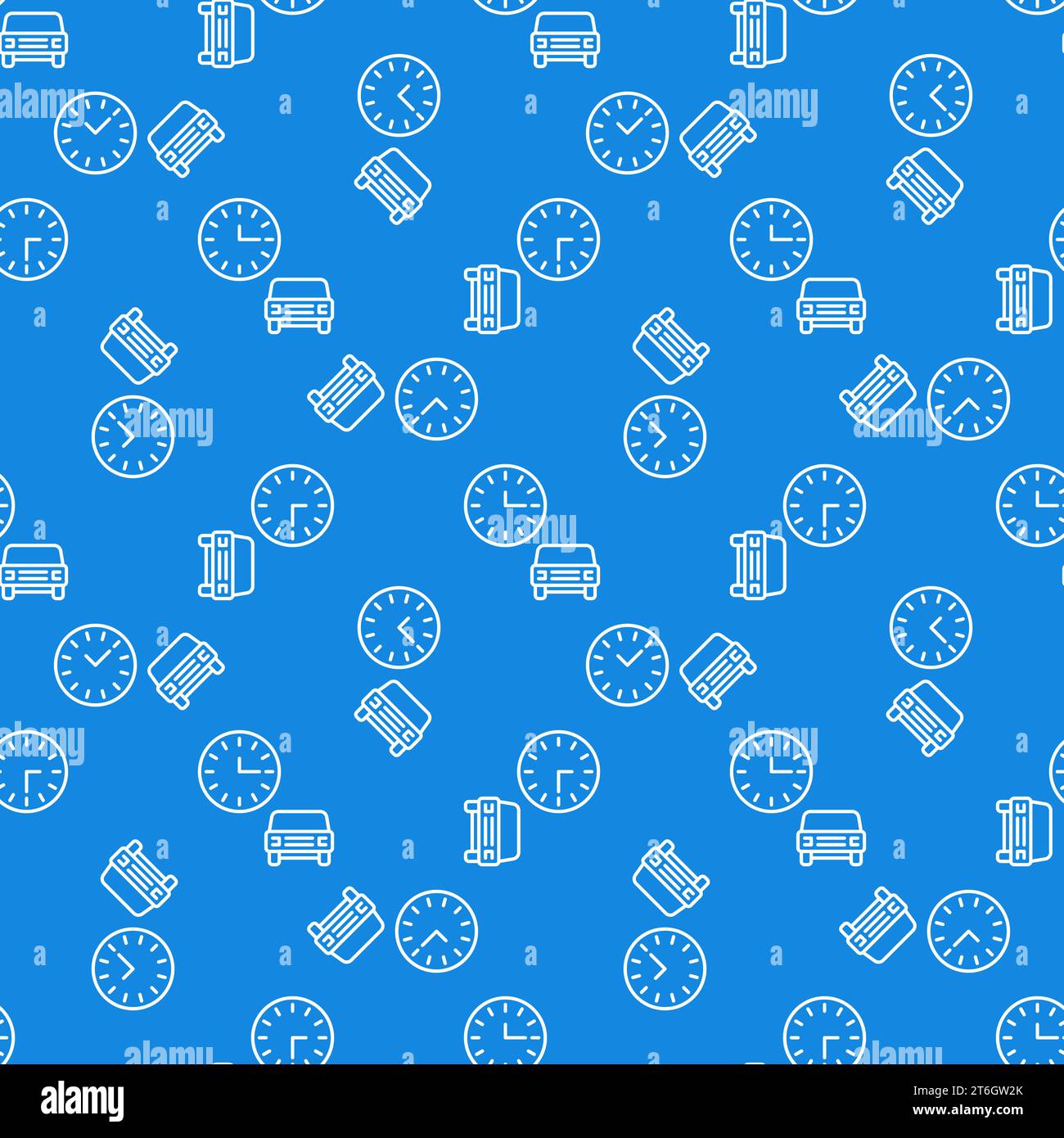 Car Rental Time vector concept blue seamless pattern in thin line style Stock Vector