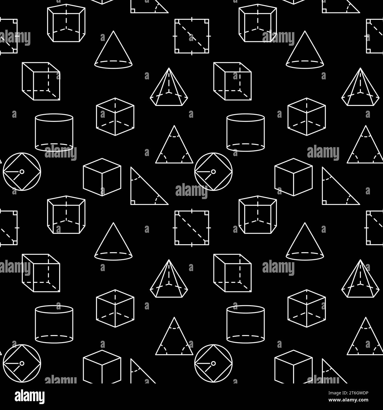 Mathematics Figures dark thin line seamless pattern. Geometry Education concept vector minimal background Stock Vector