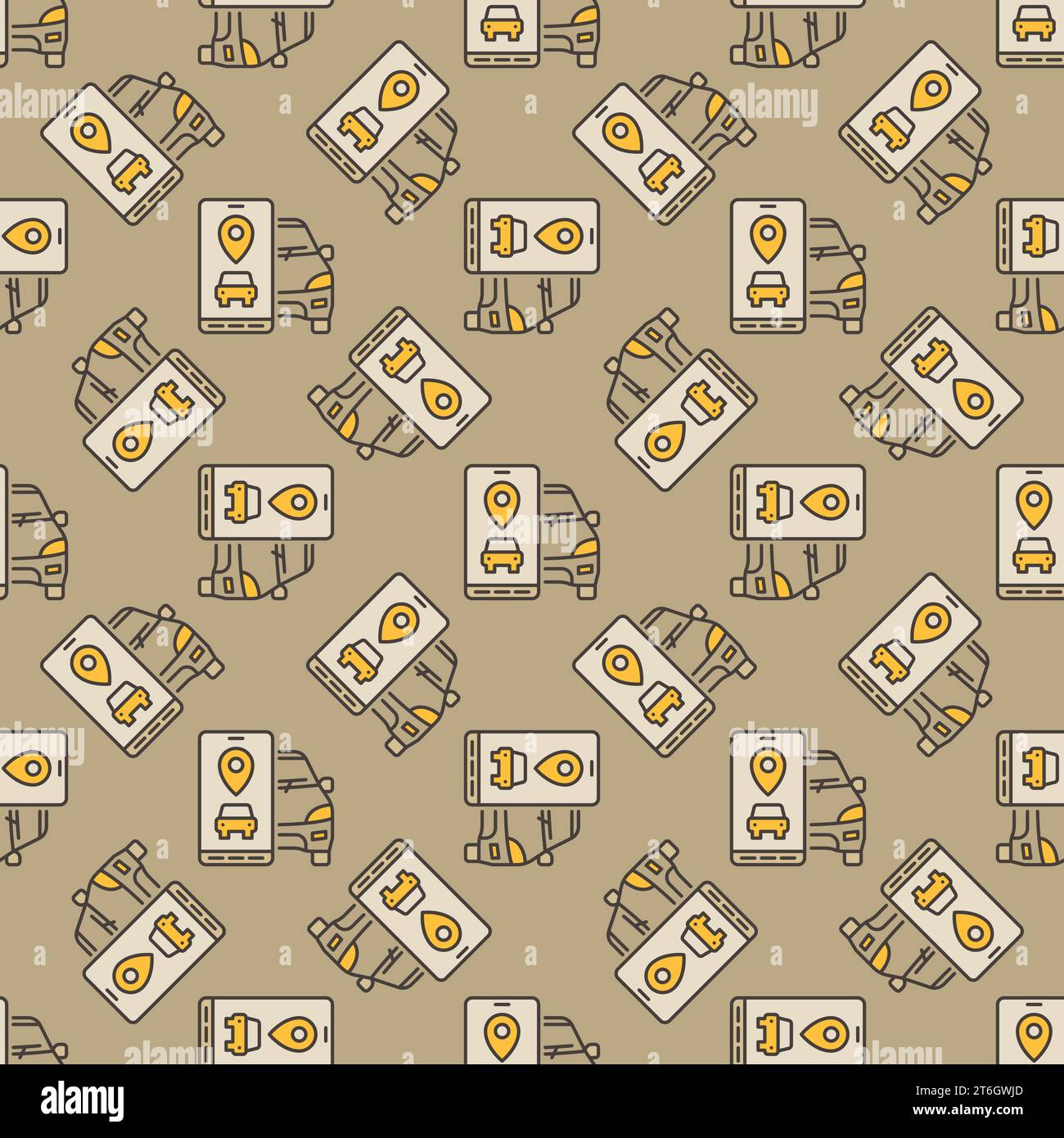 Carsharing App vector Car and Smartphone concept colored seamless pattern Stock Vector