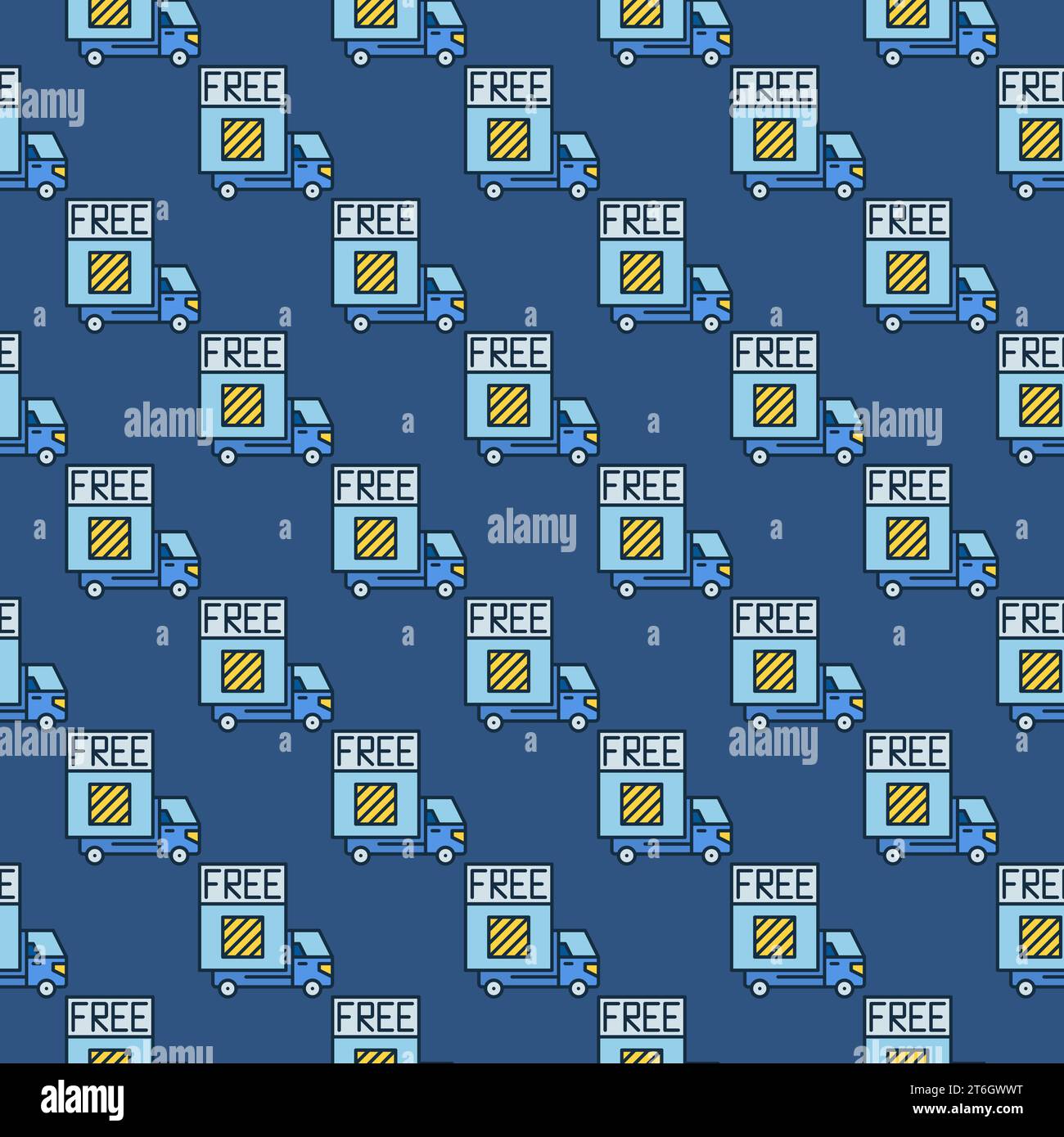 Truck with Free Delivery concept vector blue seamless pattern Stock Vector