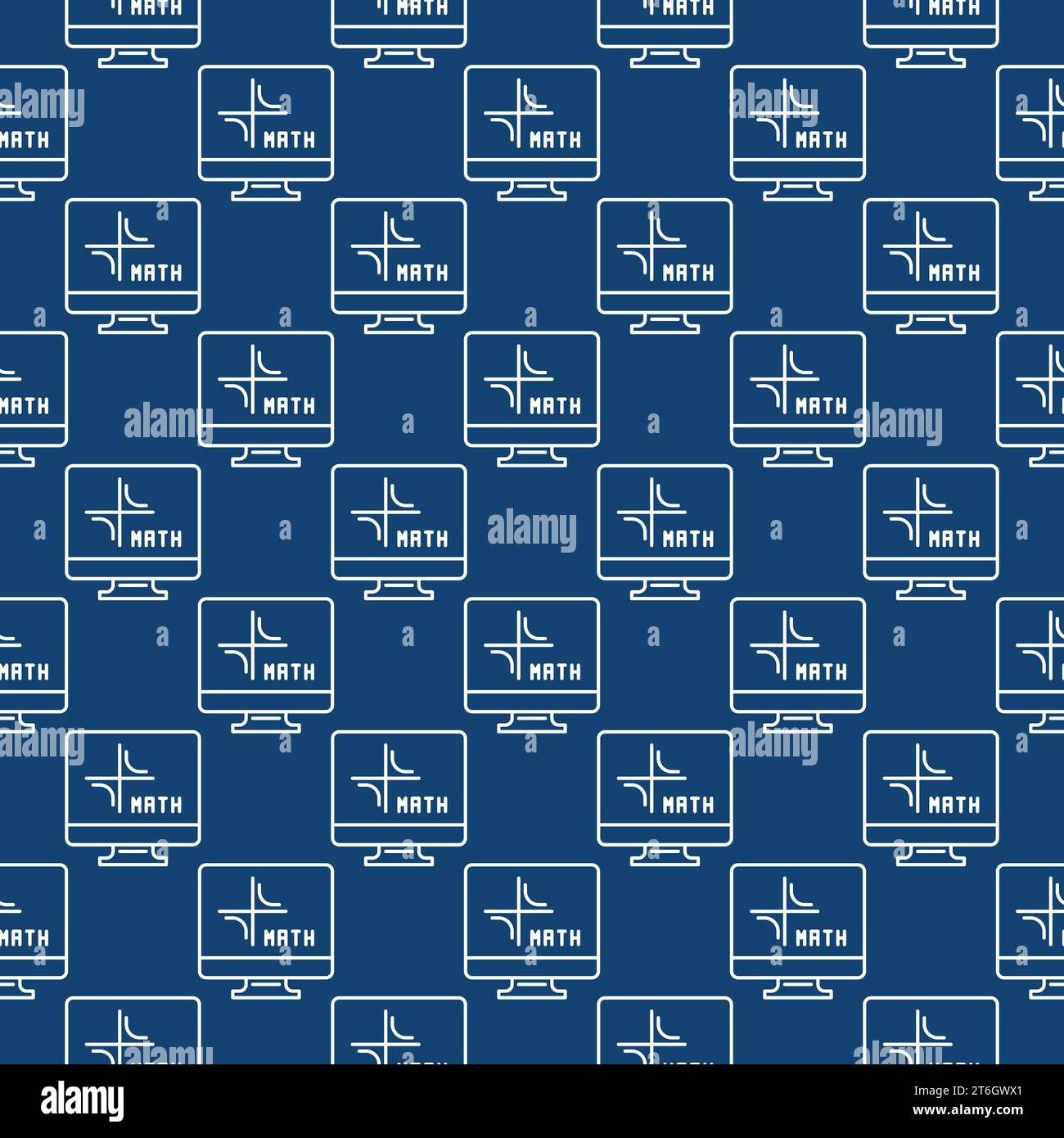 Mathematics Computer vector Math PC concept blue seamless pattern in thin line style Stock Vector