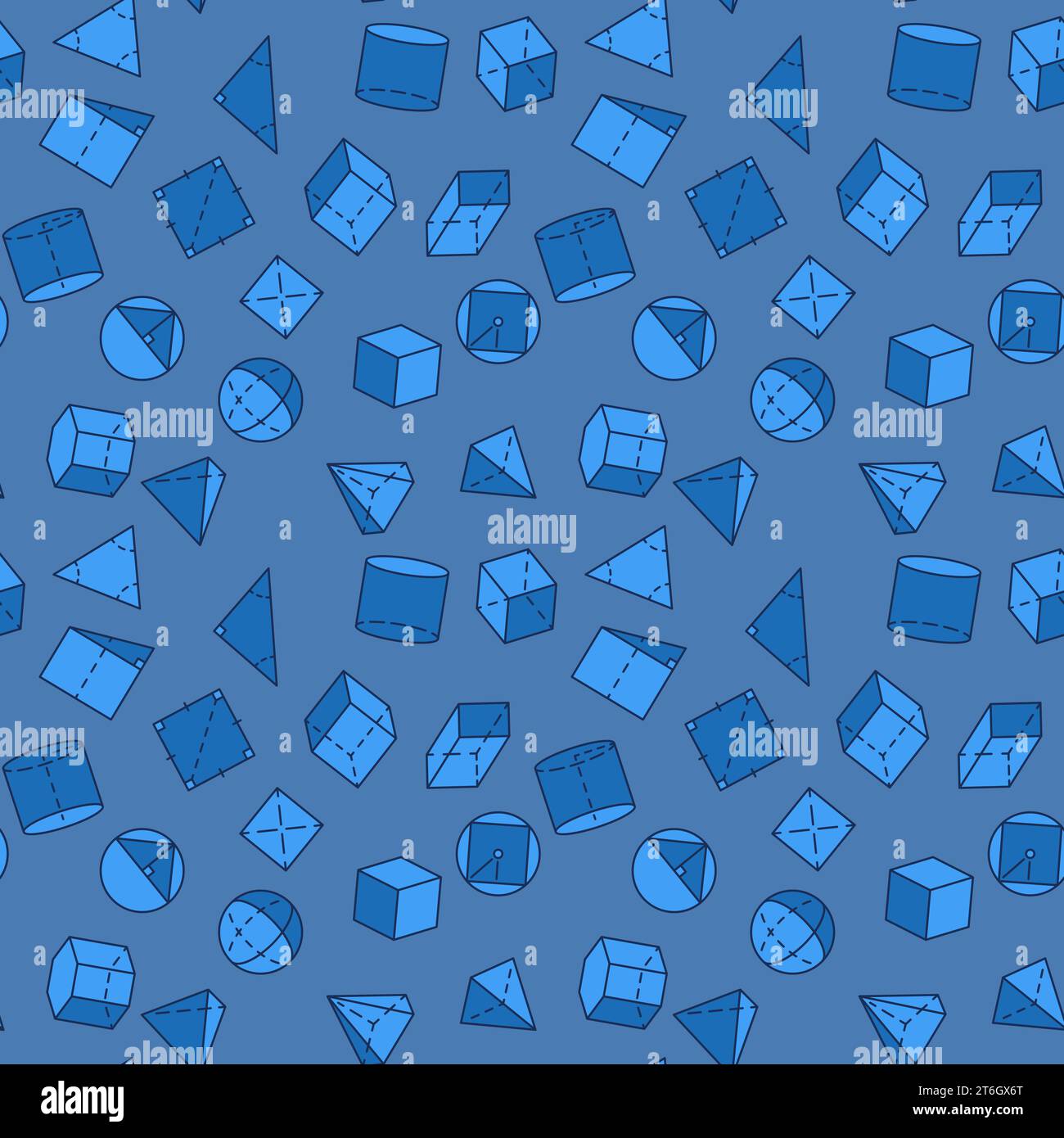 Geometry Education blue seamless pattern with vector Geometrical Figures concept background Stock Vector