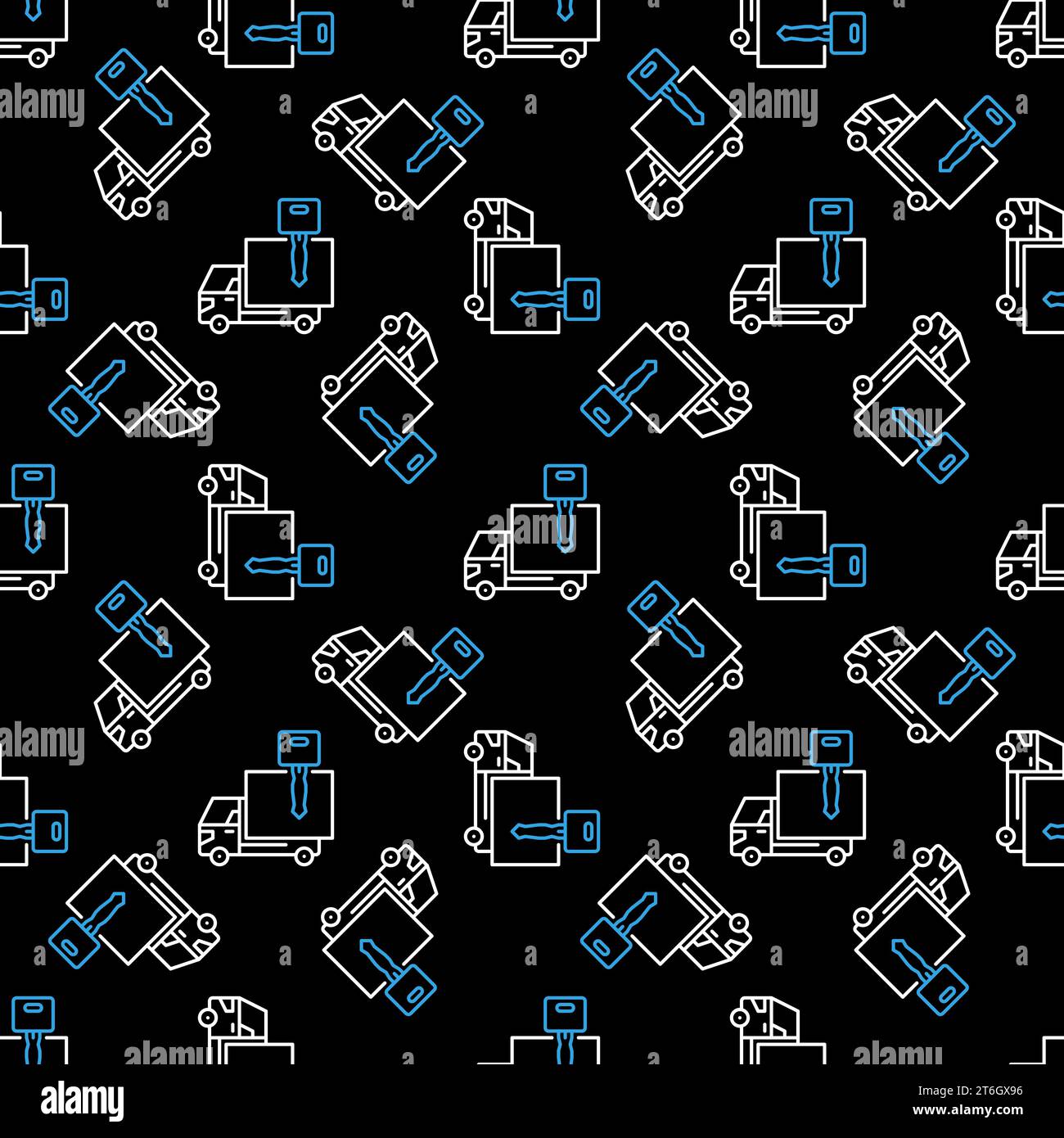 Delivery Truck with Key vector concept dark outline seamless pattern Stock Vector