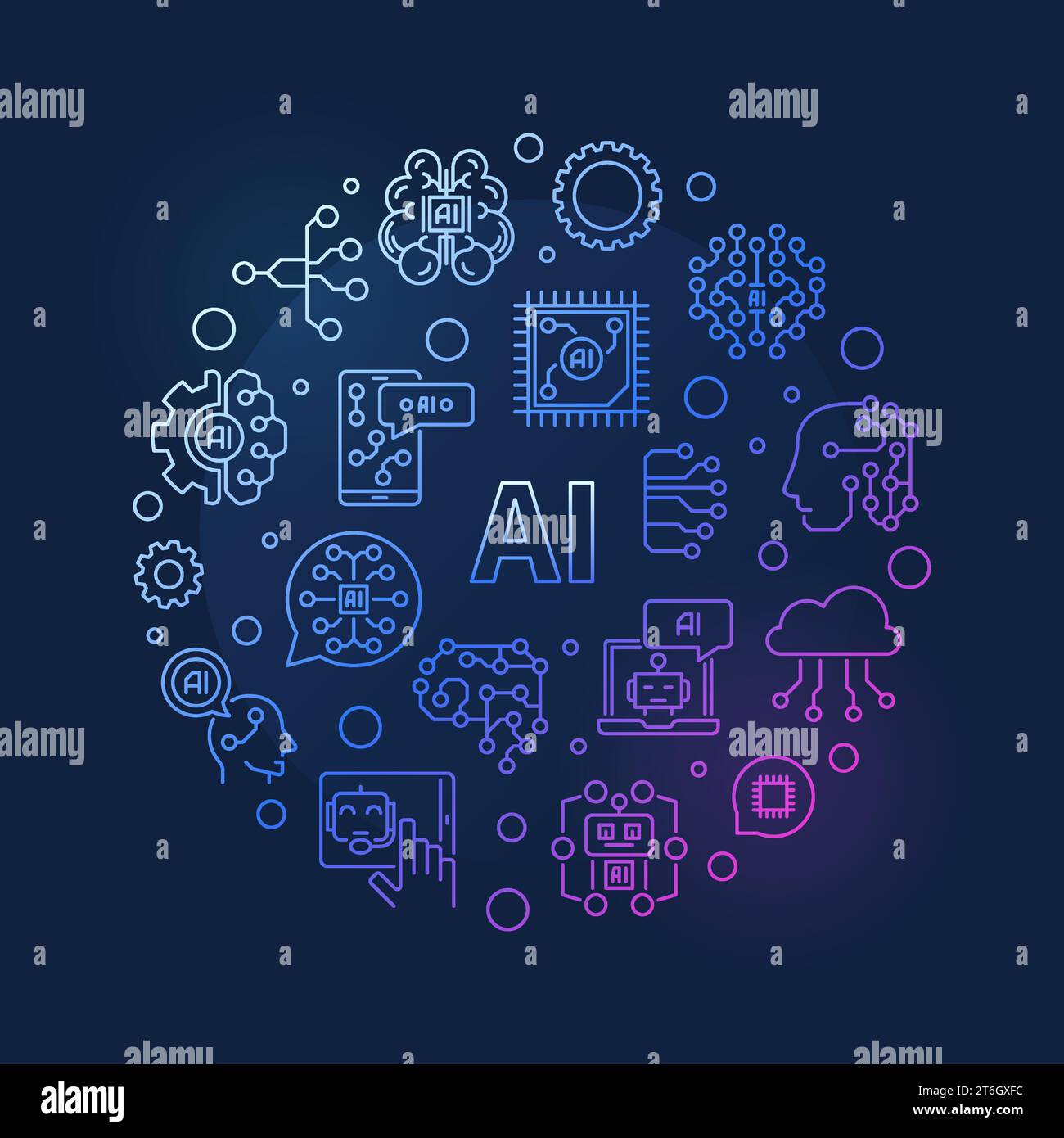 AI concept outline round colored banner. Artificial Intelligence vector ...