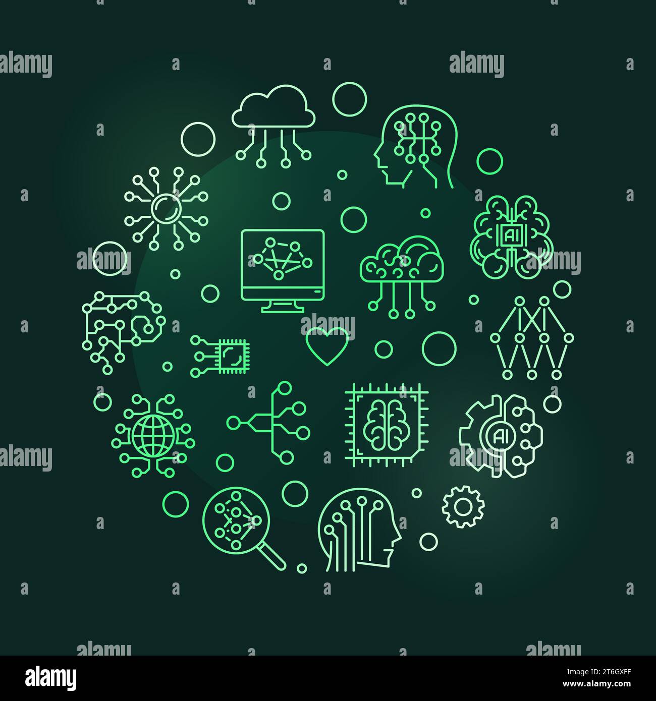 Artificial Intelligence Digital Brain Technology concept outline round ...