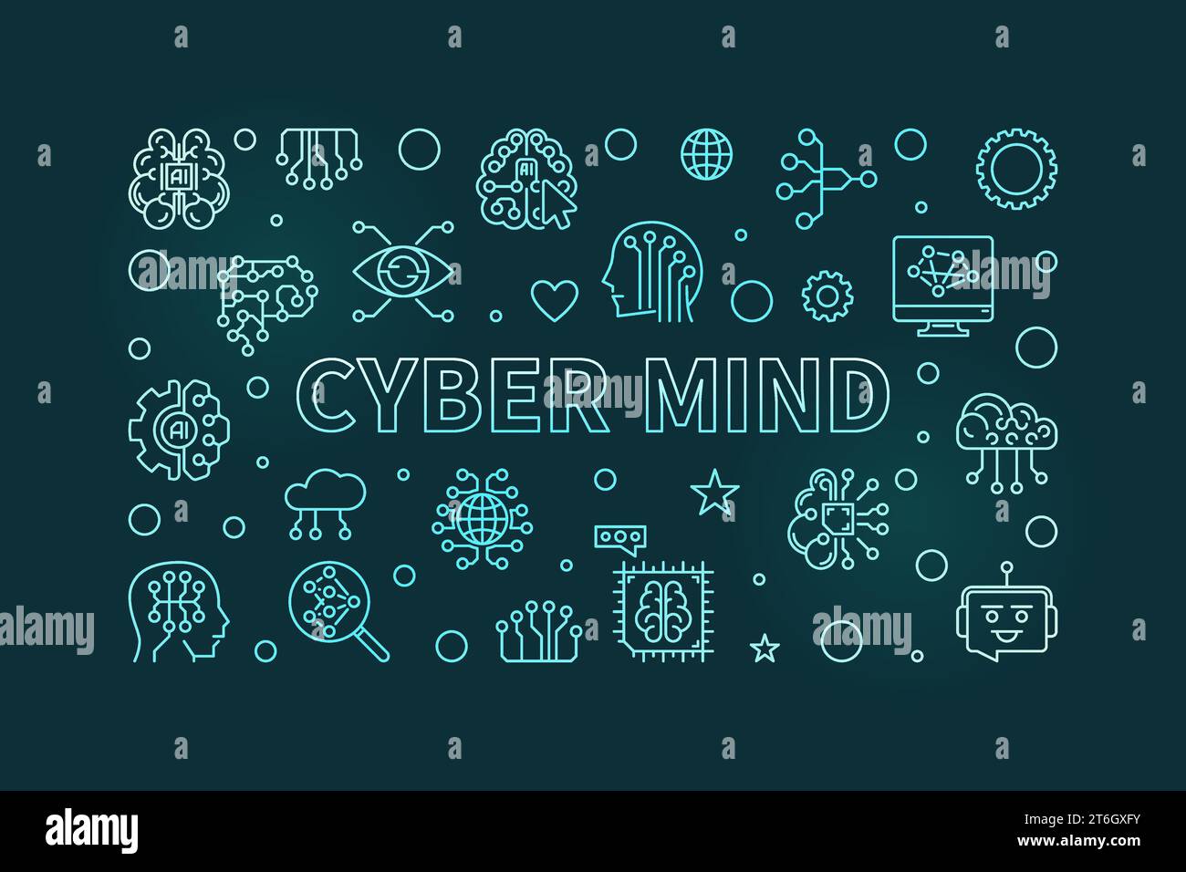 Cyber Mind concept thin line colored banner - Artificial Intelligence ...
