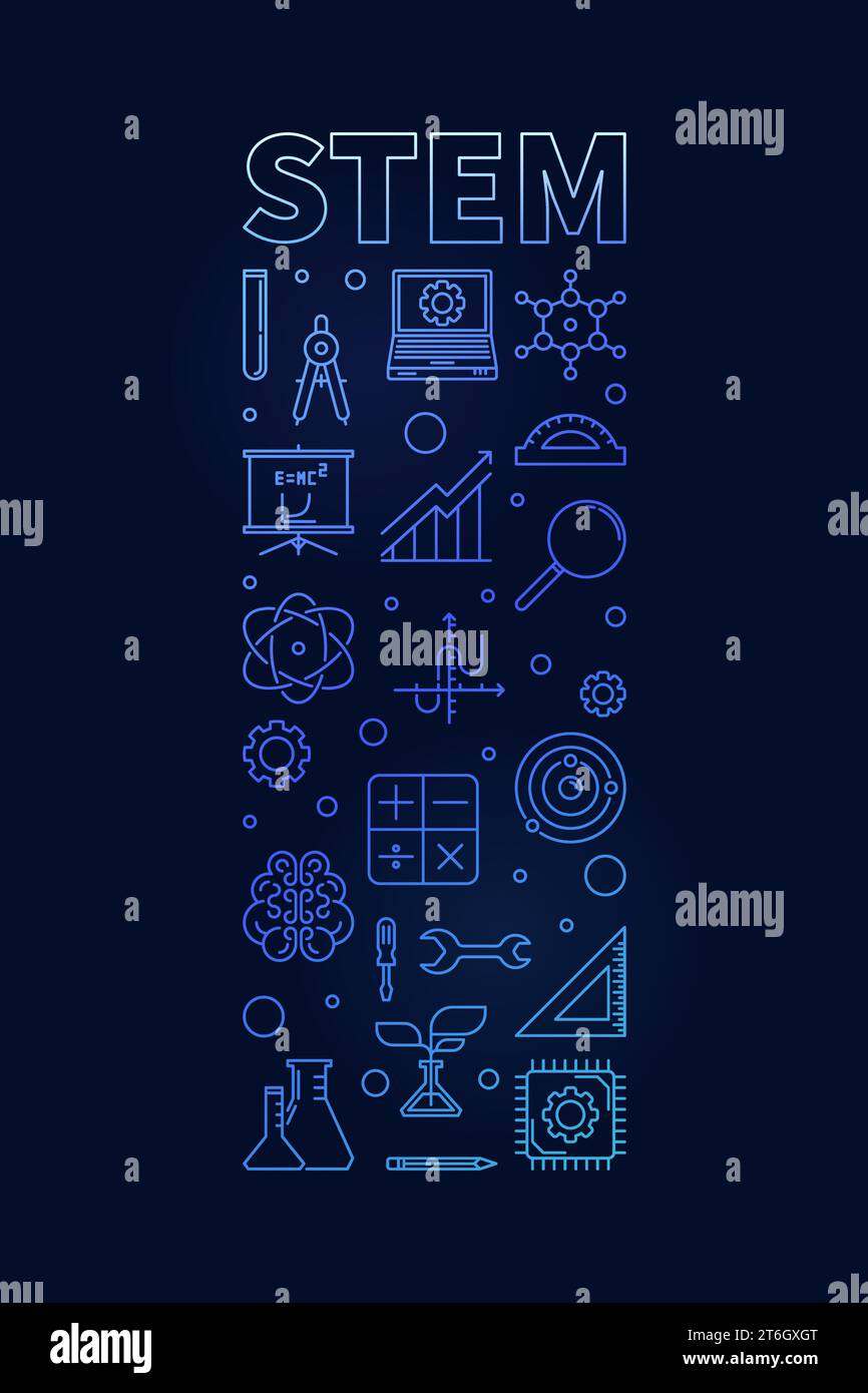 STEM vector thin line vertical blue modern banner - Science concept ...