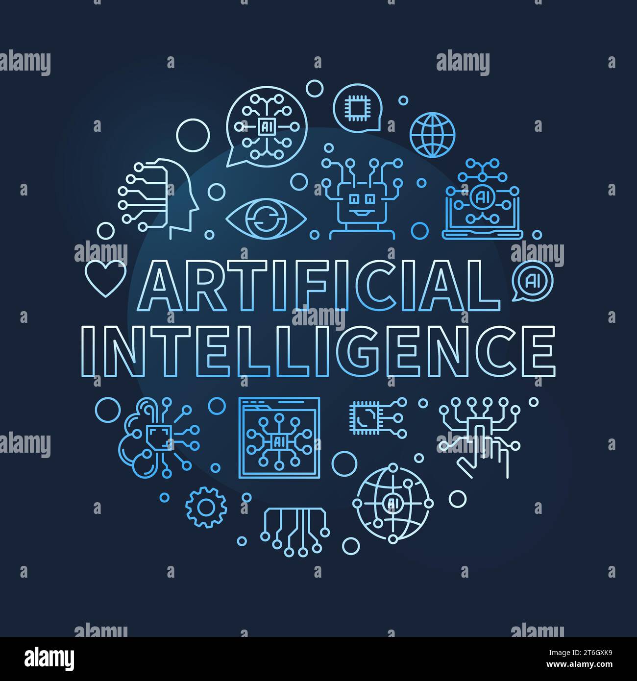 Artificial Intelligence concept line round blue banner. AI Technology ...