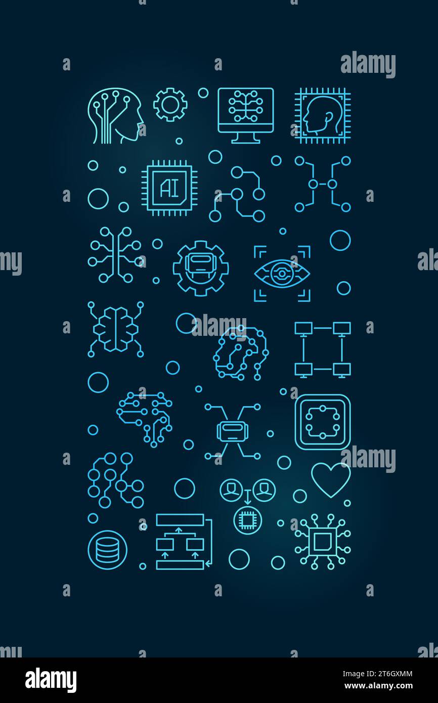 AI Artificial Intelligence Technology concept vertical thin line blue ...