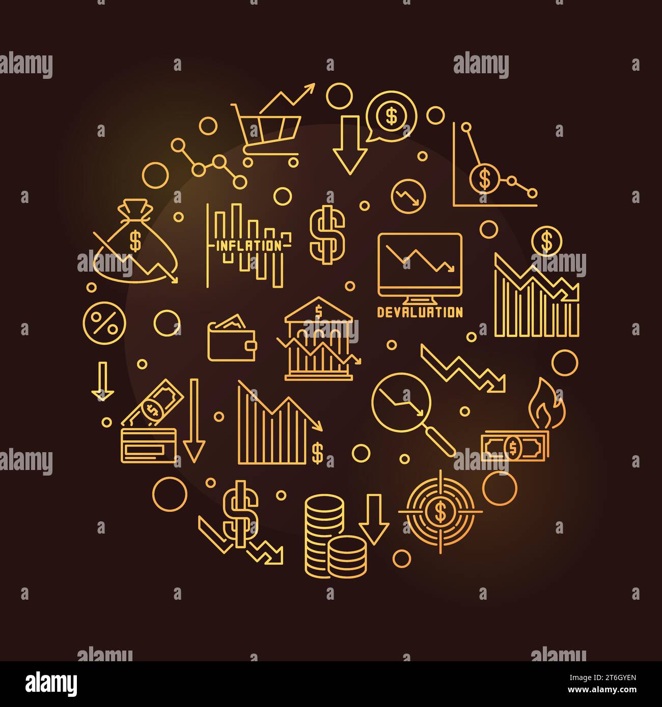 World Financial Crisis vector concept circle shaped golden banner ...