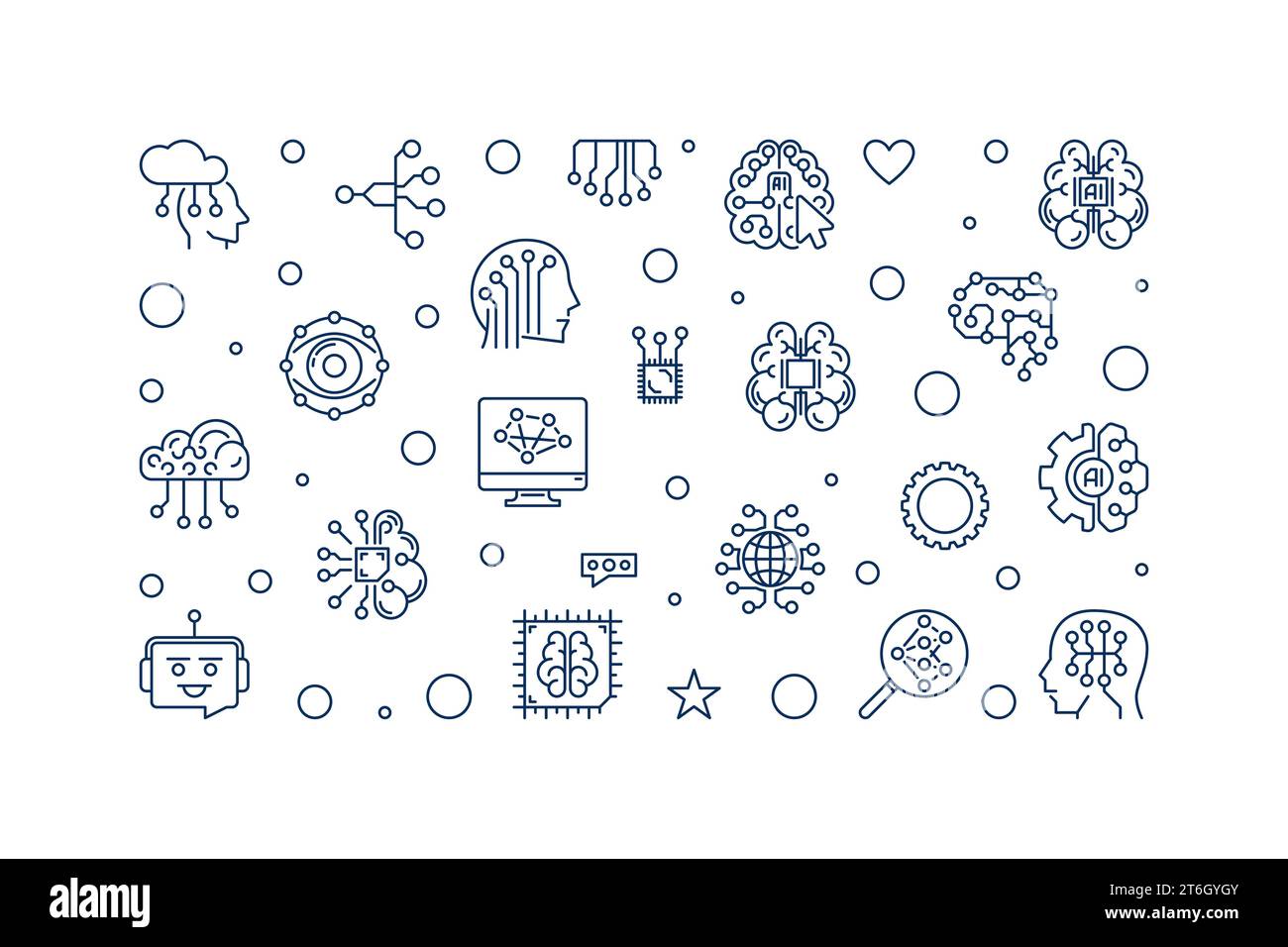 Vector Artificial Intelligence Cyber Mind concept outline horizontal ...