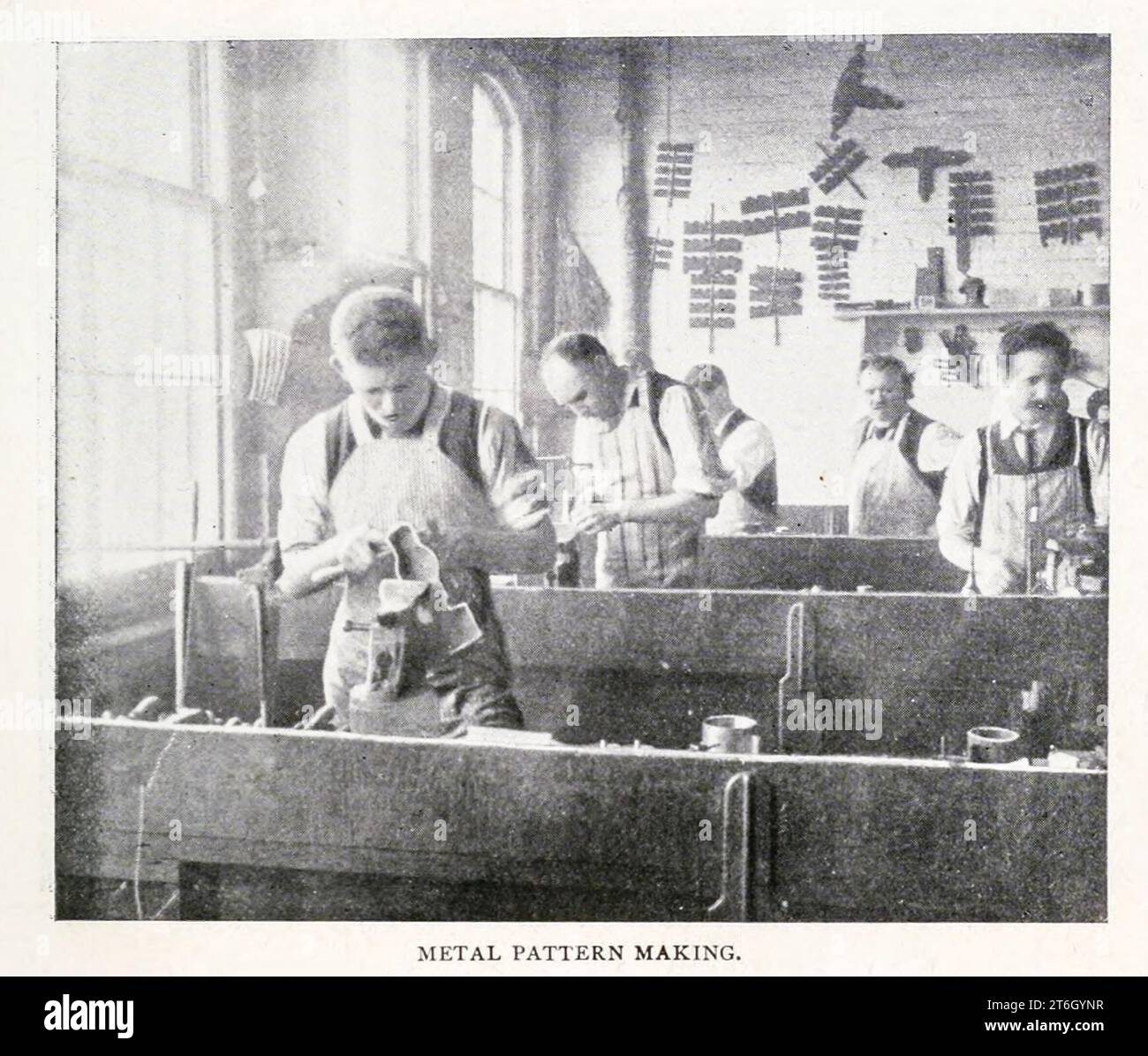 Metal Pattern Making The Yale & Towne Lock Manufacturing Company Shelbume Falls, Massachusetts from the Article SIX EXAMPLES OF SUCCESSFUL SHOP MANAGEMENT. Part III By Henry Roland. from The Engineering Magazine DEVOTED TO INDUSTRIAL PROGRESS Volume XII October 1896 to March 1897 The Engineering Magazine Co Stock Photo
