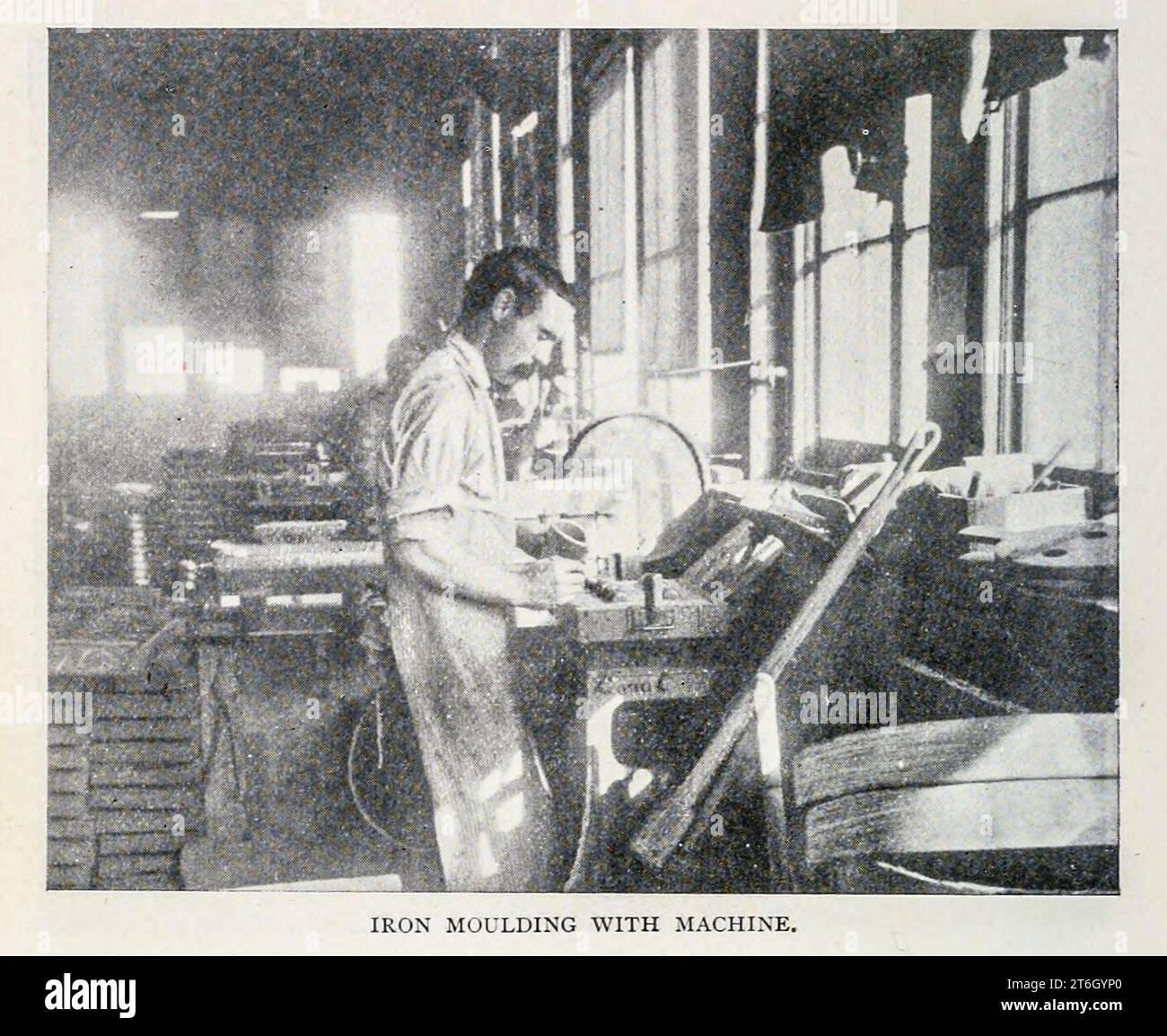 Iron Moulding with Machine The Yale & Towne Lock Manufacturing Company Shelbume Falls, Massachusetts from the Article SIX EXAMPLES OF SUCCESSFUL SHOP MANAGEMENT. Part III By Henry Roland. from The Engineering Magazine DEVOTED TO INDUSTRIAL PROGRESS Volume XII October 1896 to March 1897 The Engineering Magazine Co Stock Photo