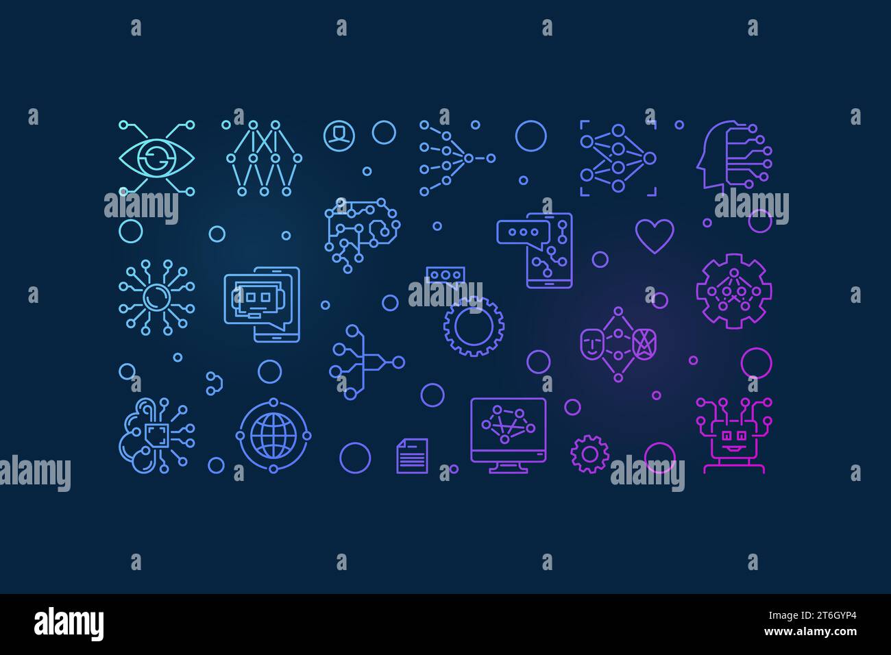 ML or Machine Learning concept horizontal outline creative banner - vector illustration on dark background Stock Vector