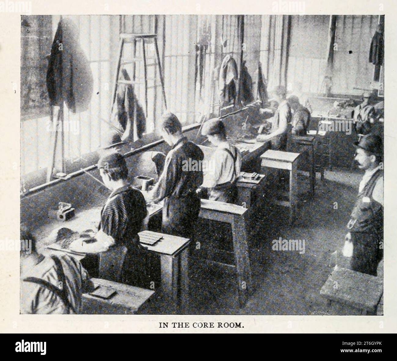 The Core Room The Yale & Towne Lock Manufacturing Company Shelbume Falls, Massachusetts from the Article SIX EXAMPLES OF SUCCESSFUL SHOP MANAGEMENT. Part III By Henry Roland. from The Engineering Magazine DEVOTED TO INDUSTRIAL PROGRESS Volume XII October 1896 to March 1897 The Engineering Magazine Co Stock Photo