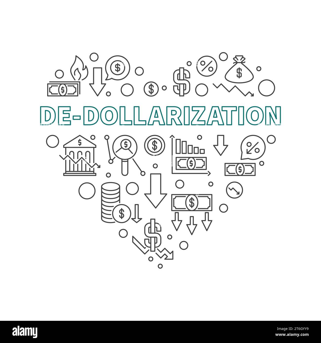 De-Dollarization vector concept heart shaped banner - Dollar US Currency Dedollarisation and Geopolitics illustration Stock Vector