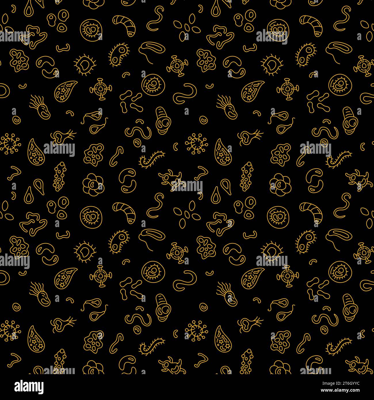 Bacteria and Microorganisms vector Biology concept minimal seamless pattern in thin line style Stock Vector