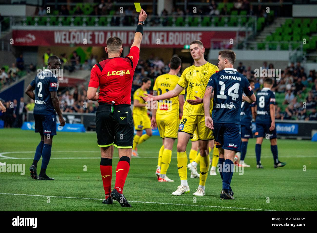Evans showing a yellow card