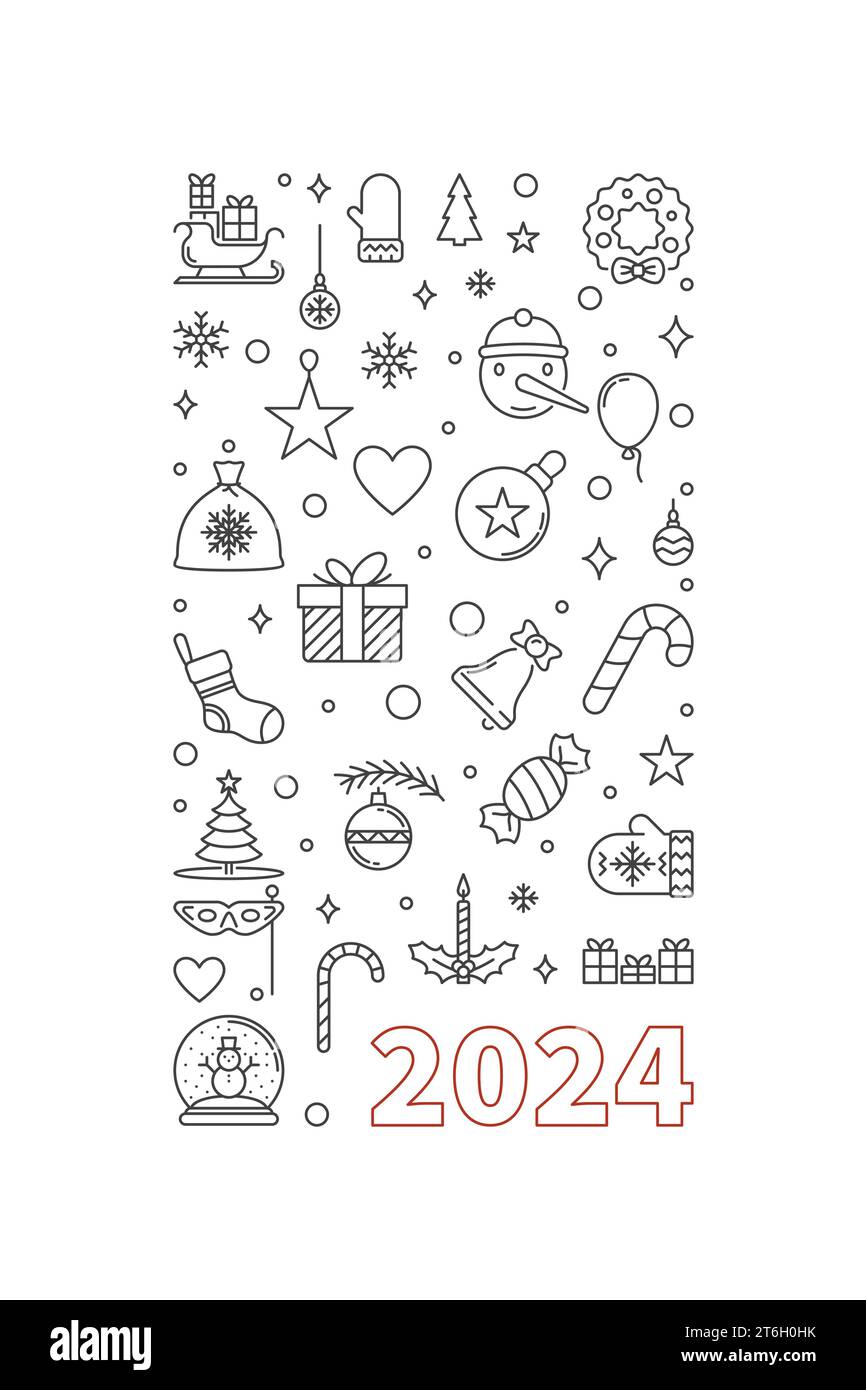 2024 Merry Christmas outline vertical poster or banner vector Happy