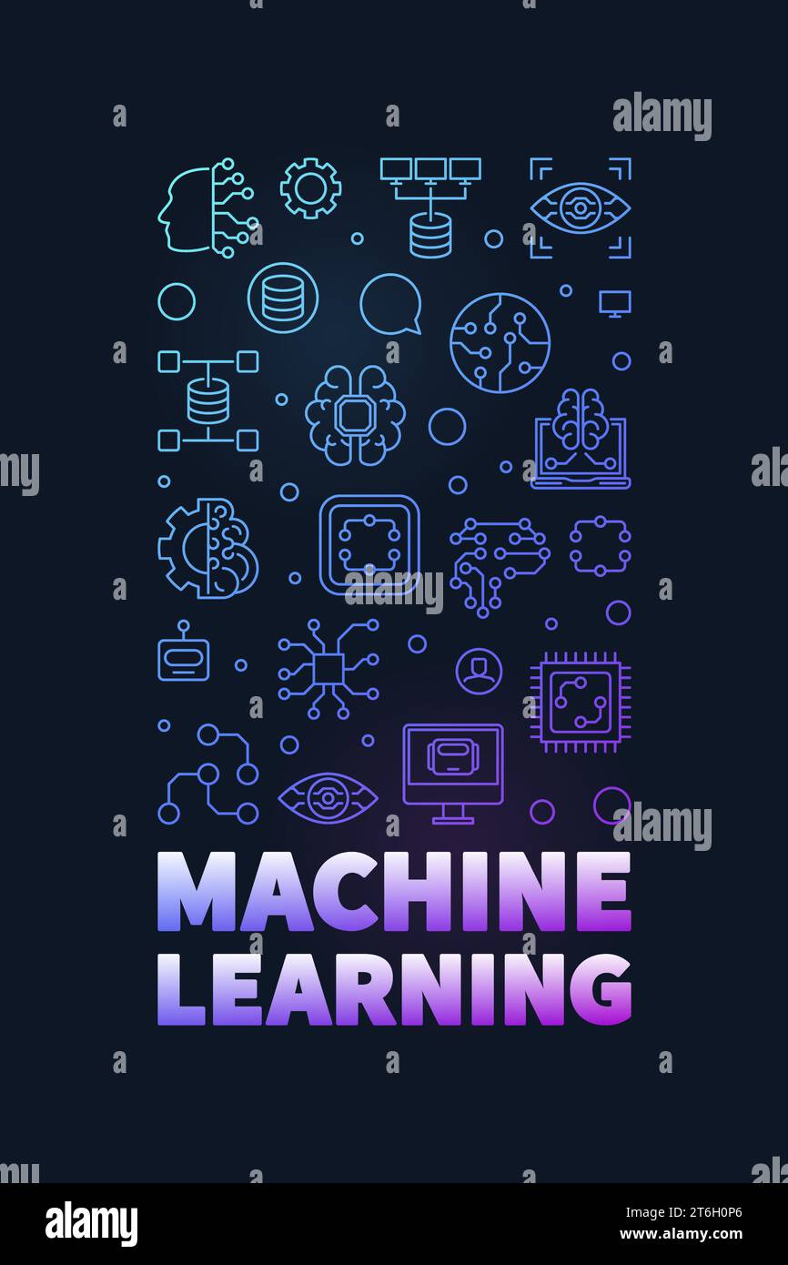 Machine Learning vertical colored banner in thin line style - ML ...