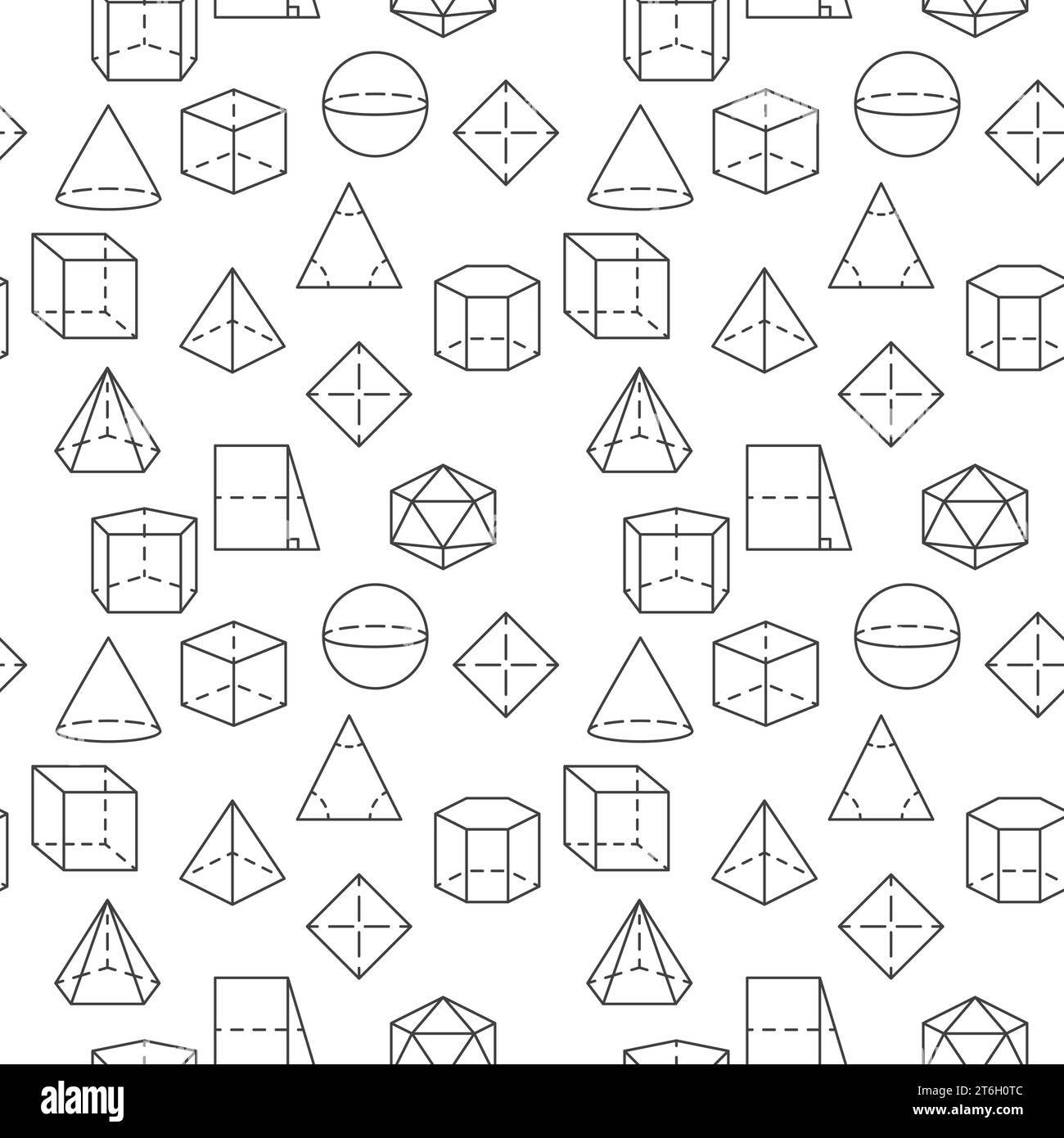 Geometric Shapes minimal seamless pattern in line style - vector Geometry concept background Stock Vector