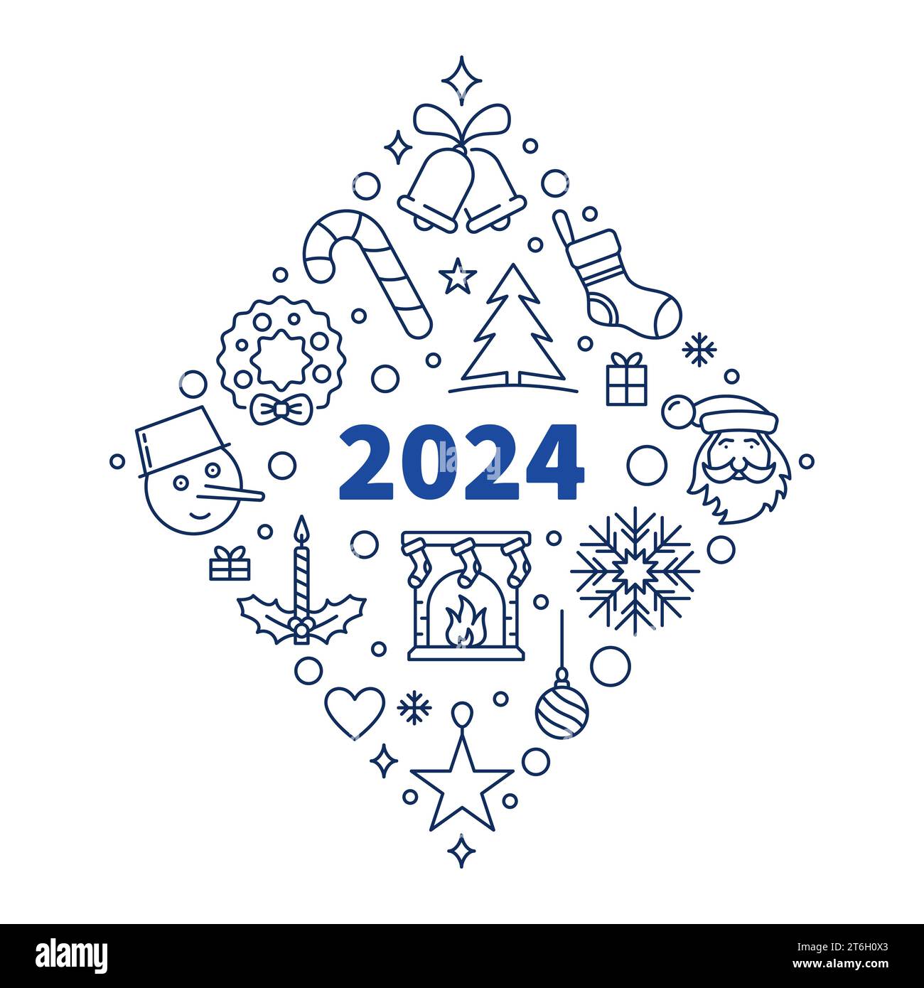 2024 Merry Christmas diamond shaped outline poster or banner vector