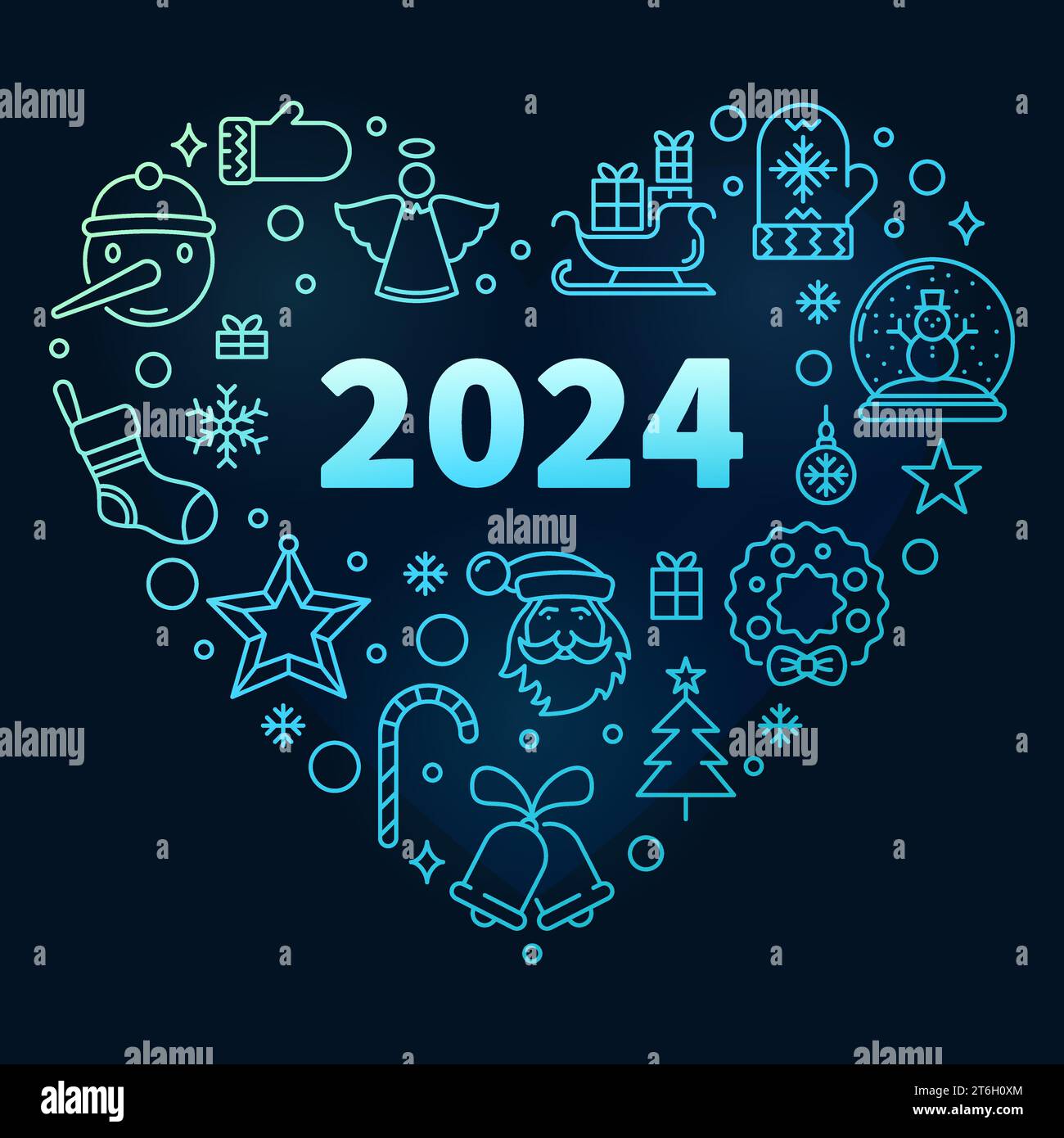 2024 Xmas Heart colorful poster or banner in outline style vector