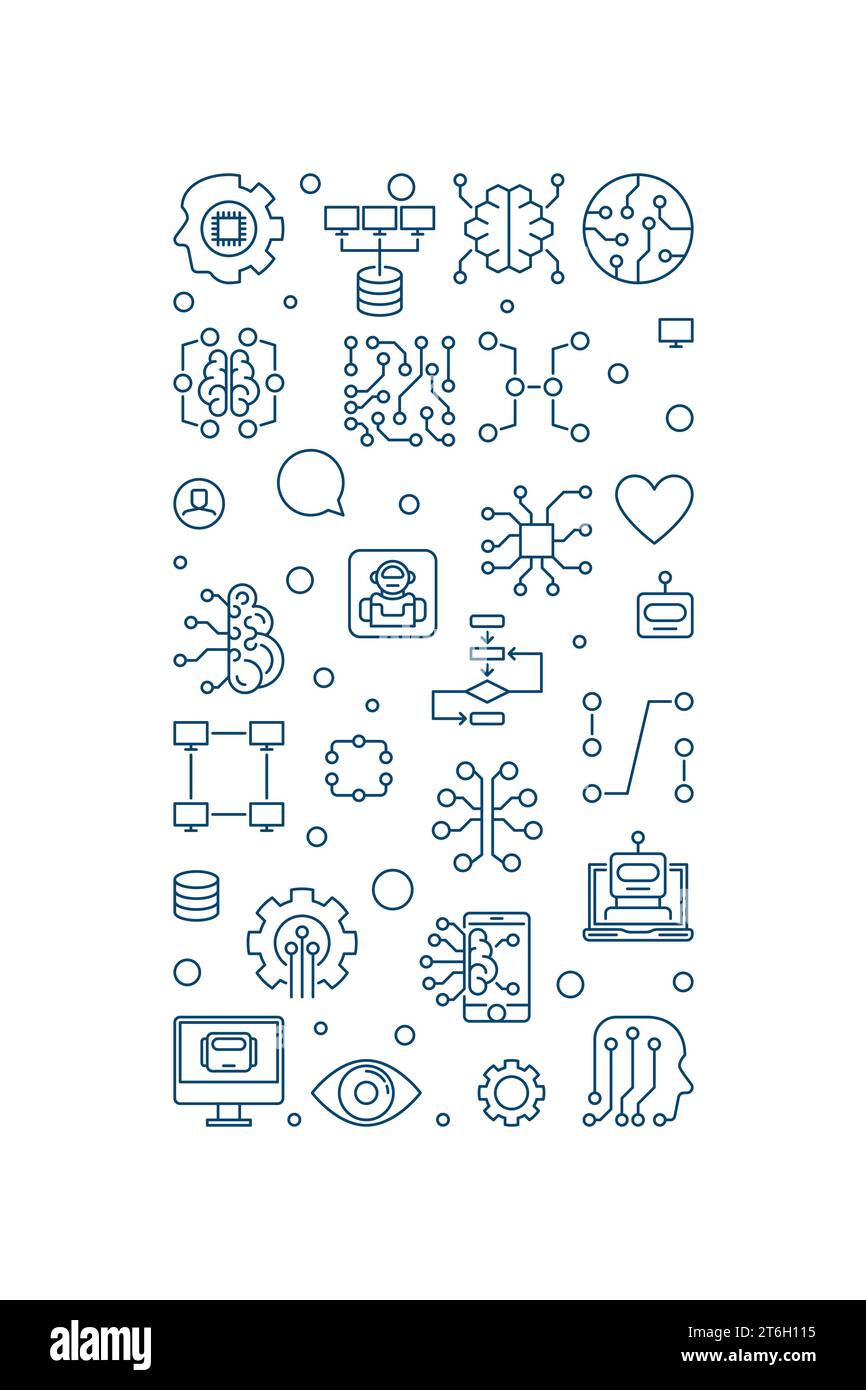 Artificial Intelligence vertical thin line banner - AI and ML Technology concept illustration Stock Vector