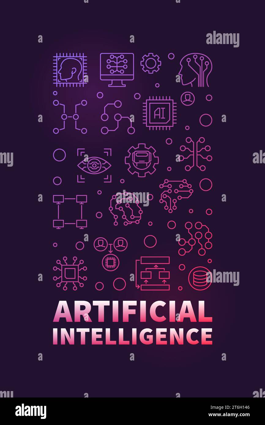 AI Artificial Intelligence Technology concept vertical outline colored ...
