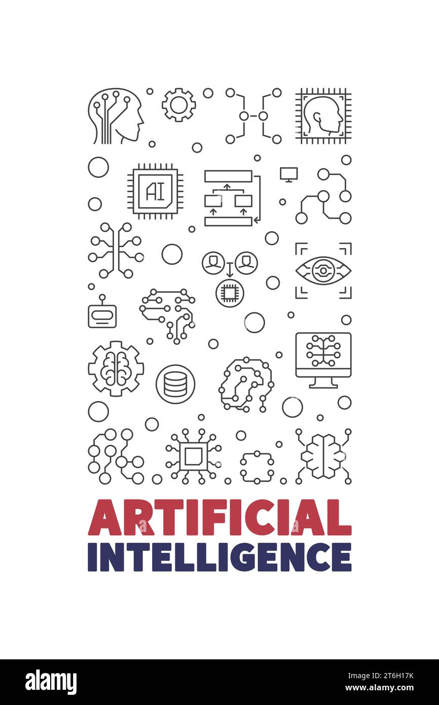 Artificial Intelligence vertical banner in thin line style - AI ...