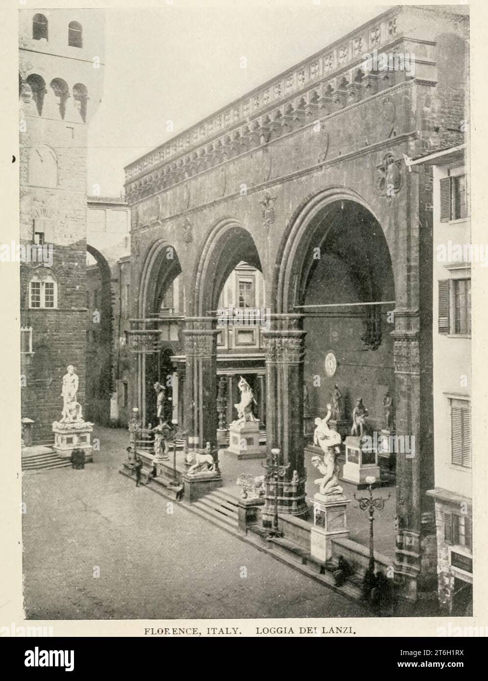 FLORENCE, ITALY. LOGGIA DEI LANZI. Attractive streets retain successful citizens, draw strangers, and are a source of pleasure and profit to a city. from the Article THE POSITIVE VALUE OF QUIET AND BEAUTIFUL STREETS. By J. W. Howard. from The Engineering Magazine DEVOTED TO INDUSTRIAL PROGRESS Volume XII October 1896 to March 1897 The Engineering Magazine Co Stock Photo