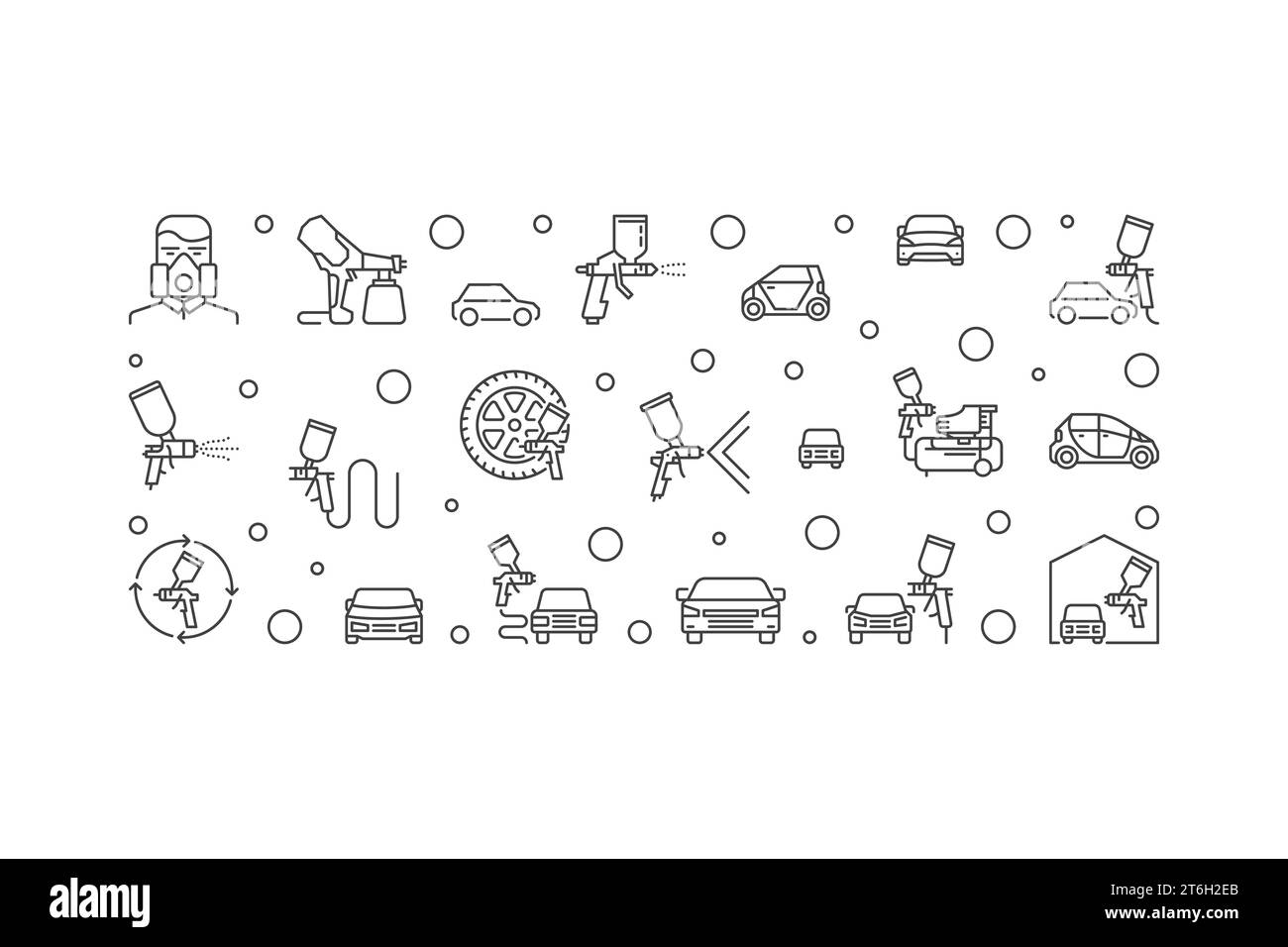 Auto Body Painting with Air Paint Sprayers vector concept outline