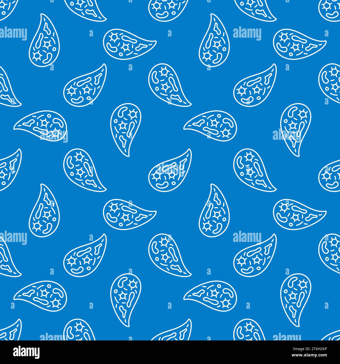 Microbe or Bacteria vector Infusorium concept outline blue seamless pattern Stock Vector