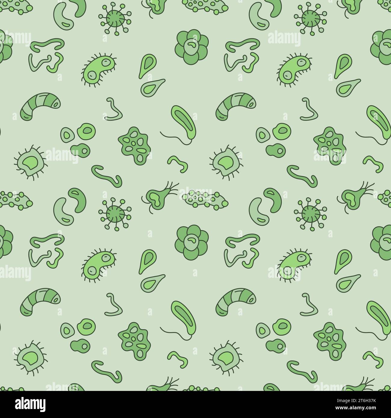 Viruses and Microbes vector Bio Engineering concept green modern seamless pattern Stock Vector