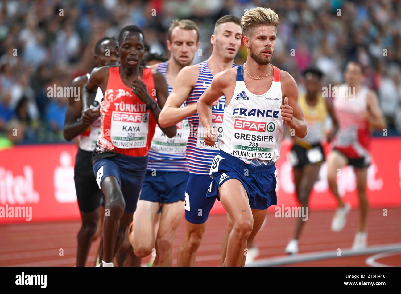 Jimmy Gressier (France), Sam Atkin, Marc Scott (Great Britain), Aras Kaya (Turkey). 10,000m. European Championships Munich 2022 Stock Photo