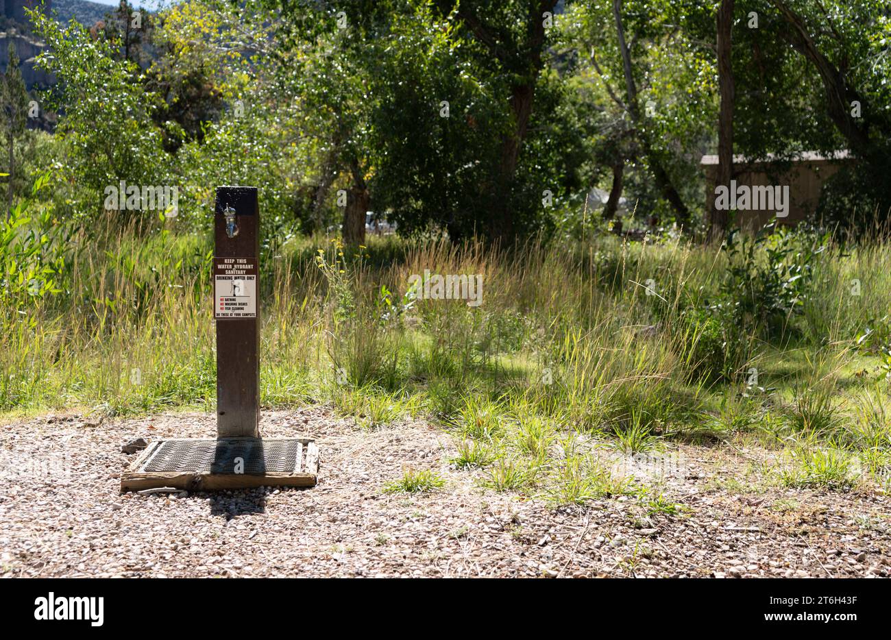 Fresh potable water spigot at remote camping location Stock Photo