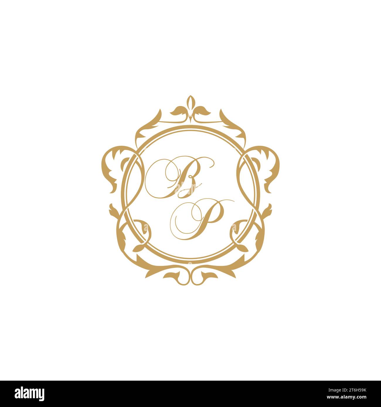 BP Wedding initials invitation with elegant ornament circle element vector graphic template Stock Vector